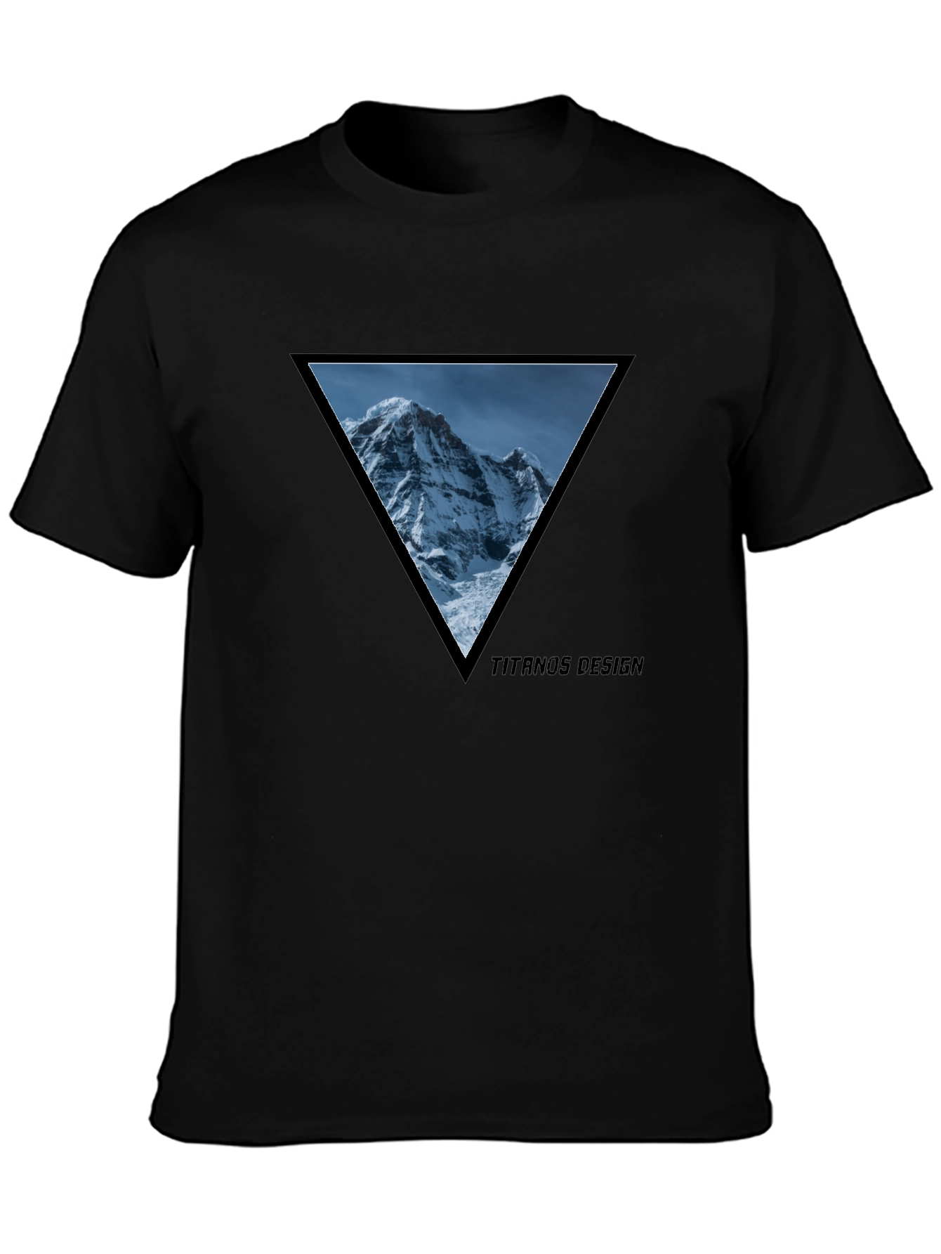 Black Mountain Peak Triangle Tee - Black Cotton Graphic T-Shirt view 3
