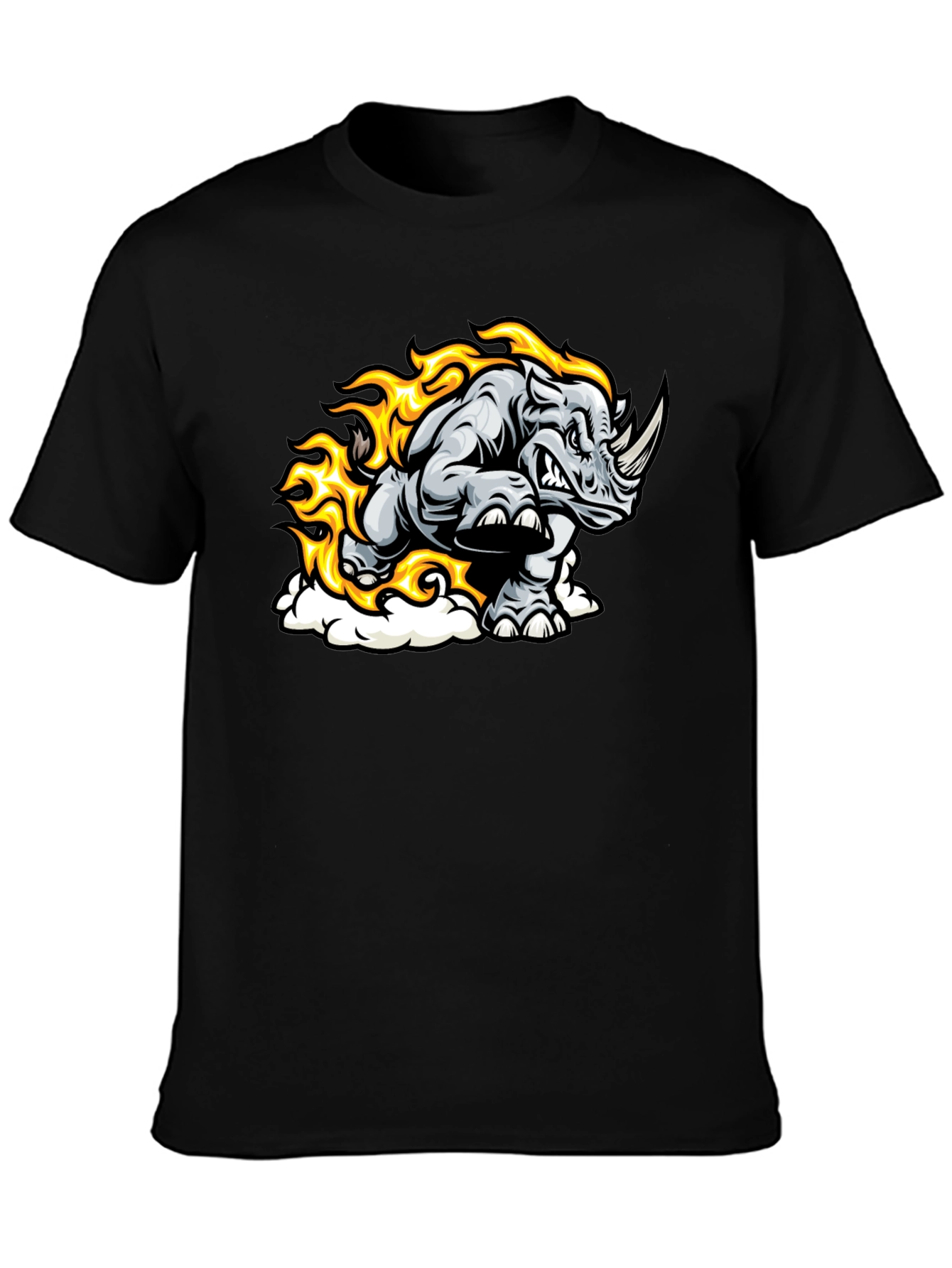Black Fiery Rhino Graphic T-Shirt - Black Cotton Tee view 3