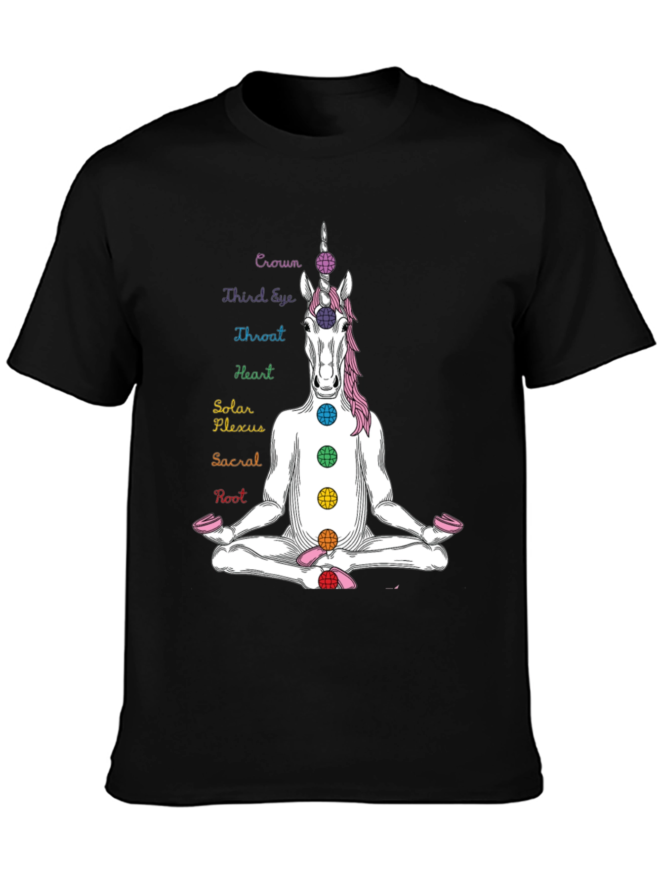 Black Unicorn Chakra T-Shirt - Meditating Yoga Design view 3