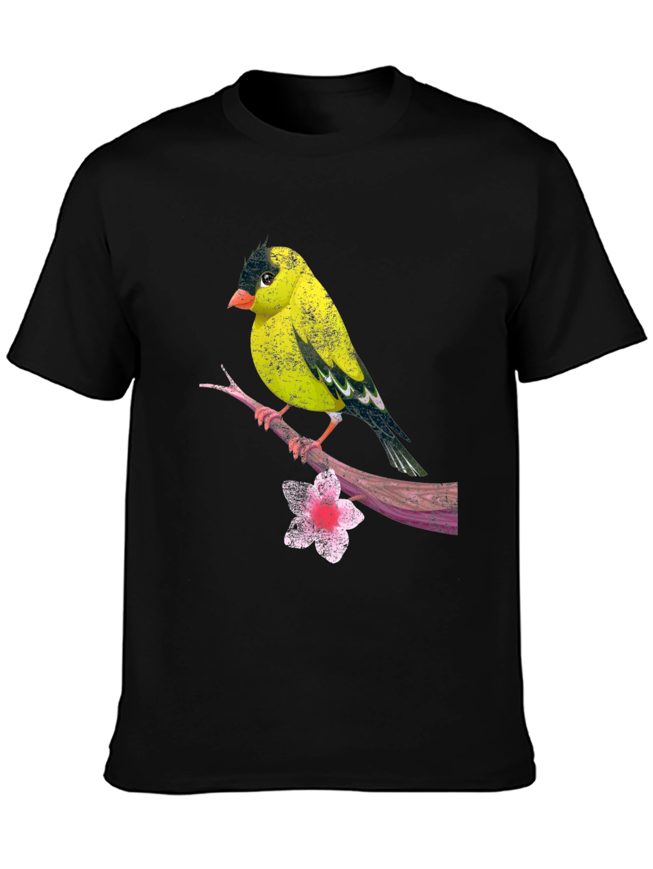 Black Bird on Branch Black T-Shirt view 3