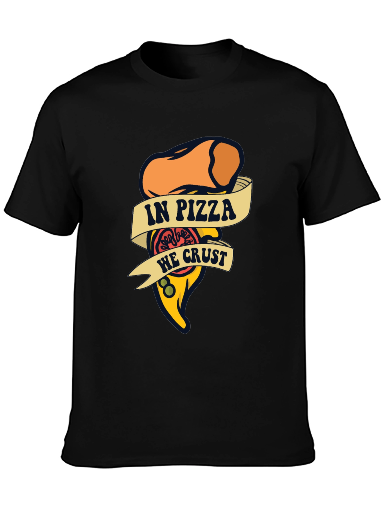 Black In Pizza We Crust Funny Graphic T-Shirt view 3