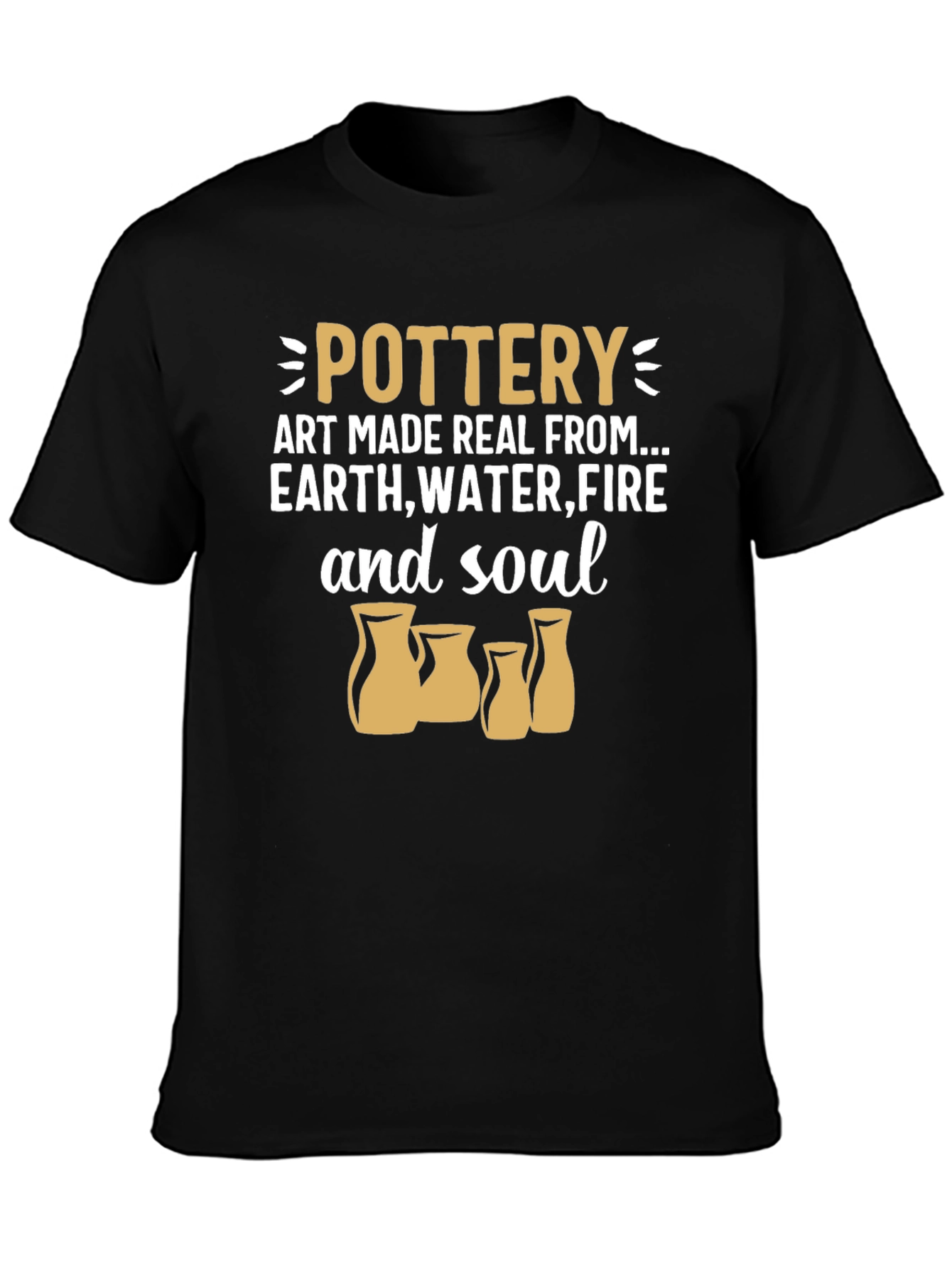 Black Pottery Art T-Shirt: Earth, Water, Fire & Soul view 3