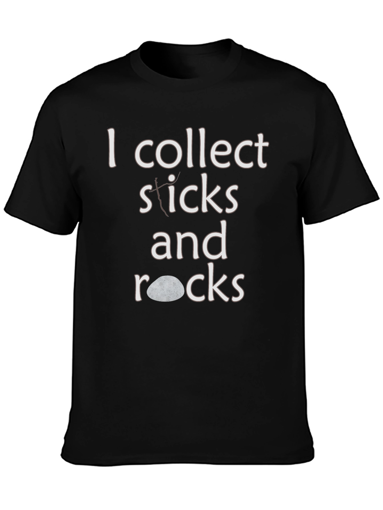 Black I Collect Sticks and Rocks T-Shirt view 3
