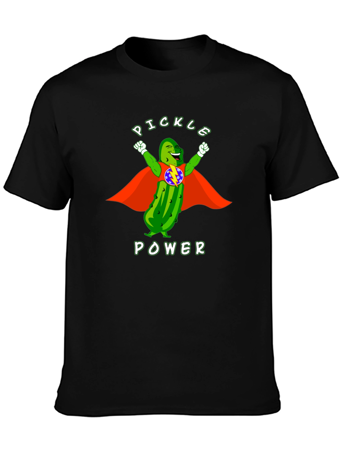 Black Pickle Power T-Shirt: Superhero Dill Graphic Tee view 3