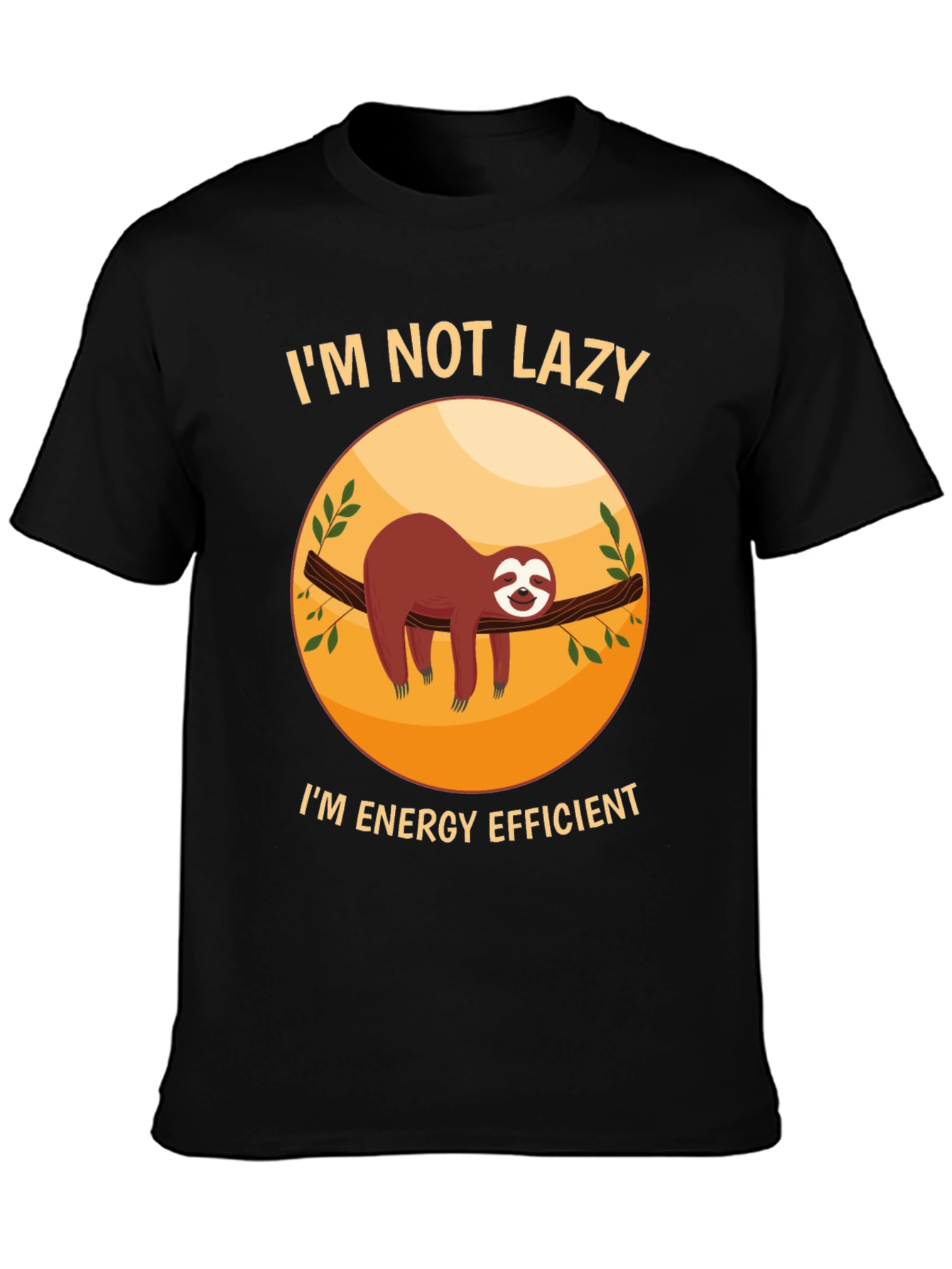 Black Funny Sloth 'I'm Not Lazy' Graphic T-Shirt view 3
