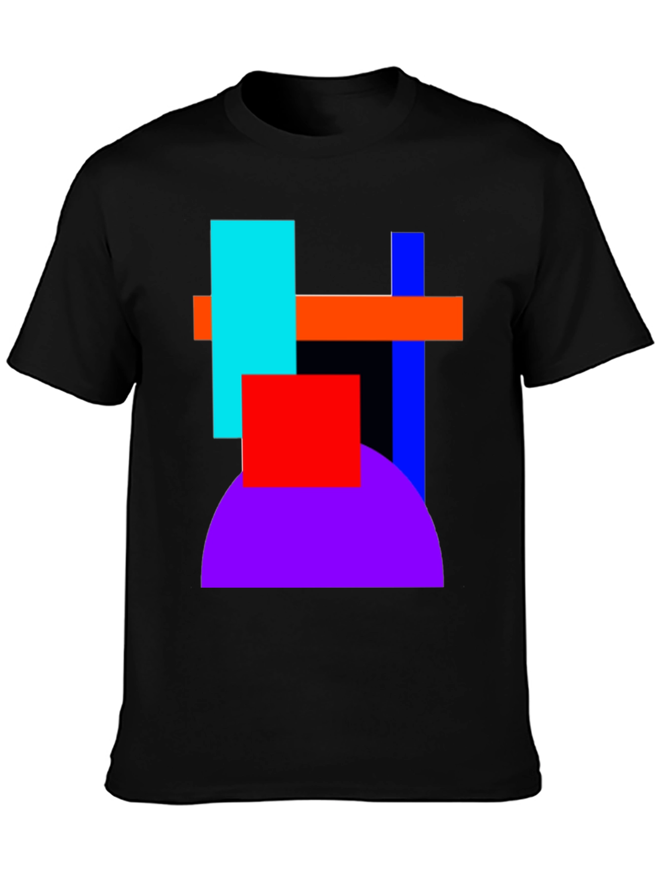 Black Abstract Geometric T-Shirt - Bold Color Block Design view 3