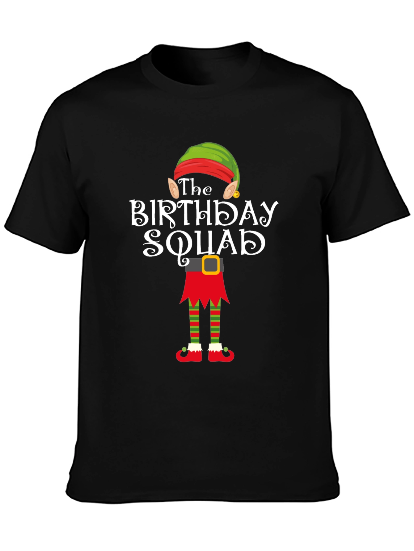 Black Birthday Squad Elf T-Shirt view 3
