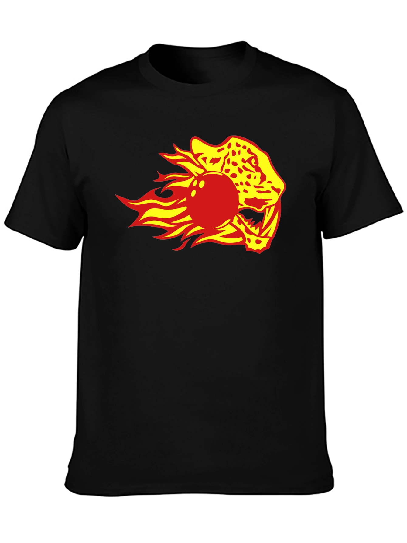 Black Flaming Leopard Bowling Ball Graphic Tee view 3