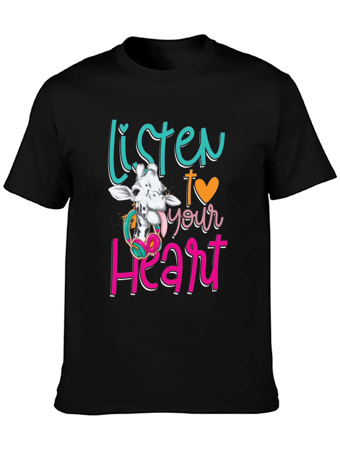 Black Listen to Your Heart Giraffe T-Shirt view 3