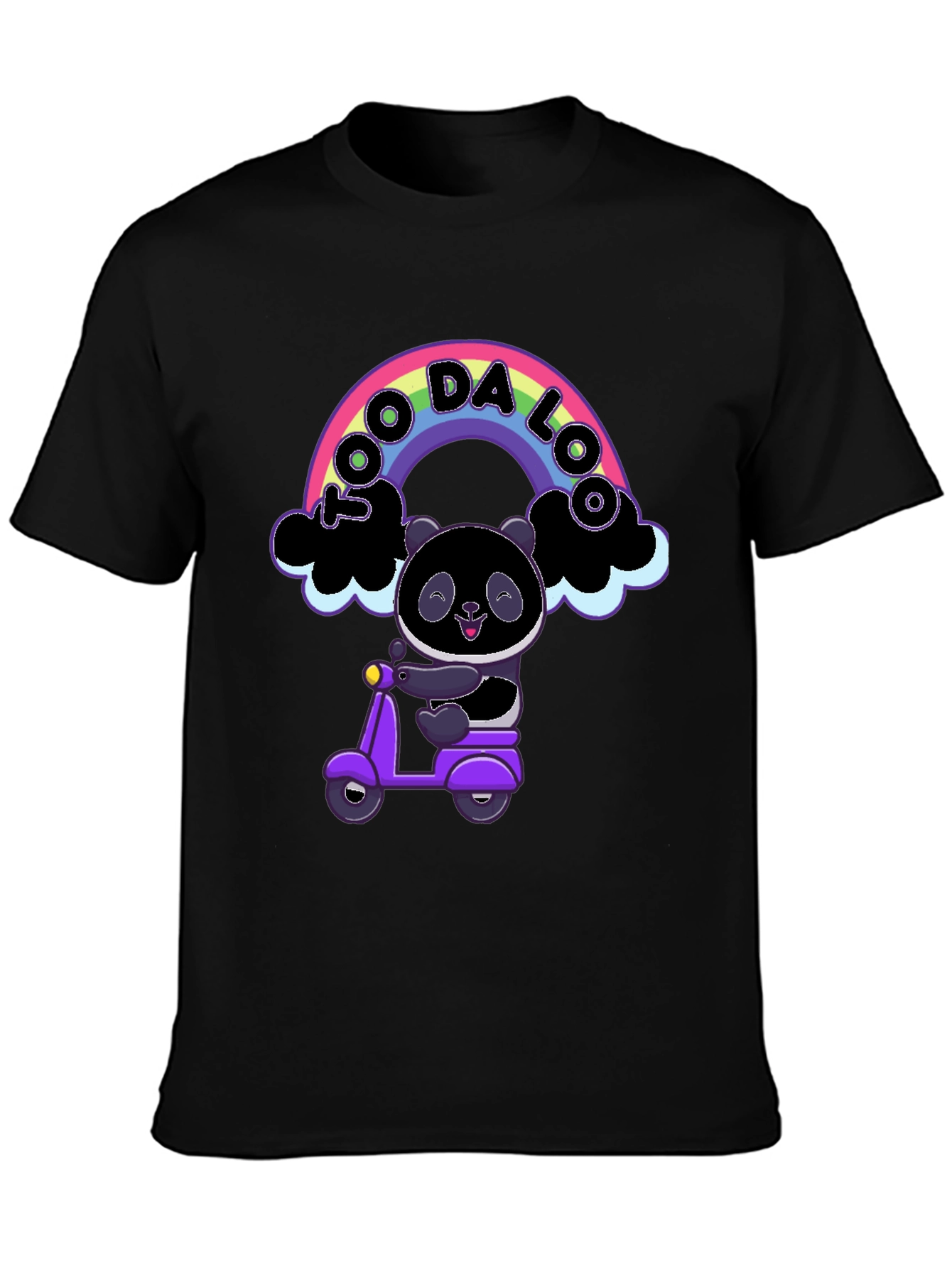 Black Cool Panda on Scooter Graphic T-Shirt view 3