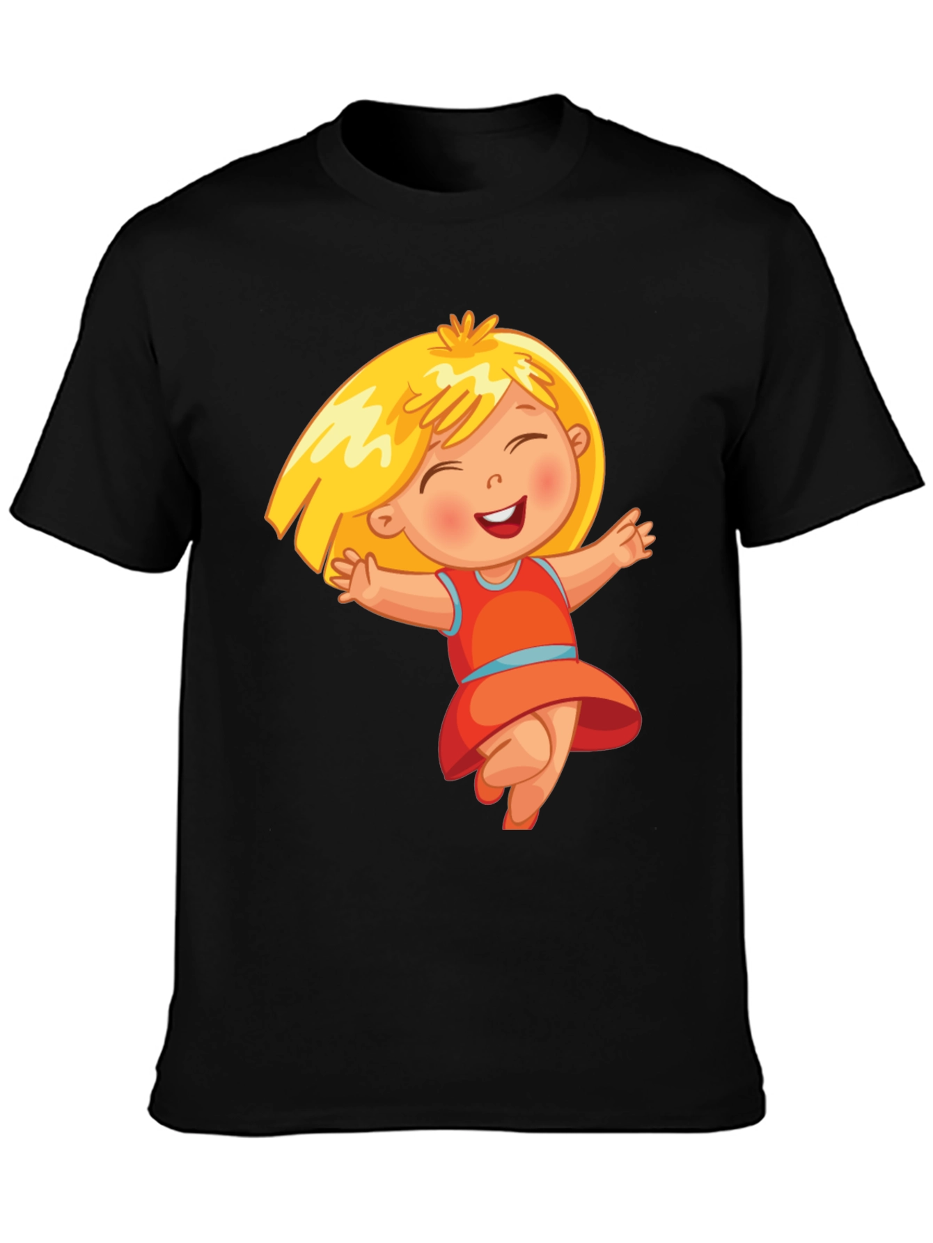 Black Cute Cartoon Girl Black T-Shirt view 3