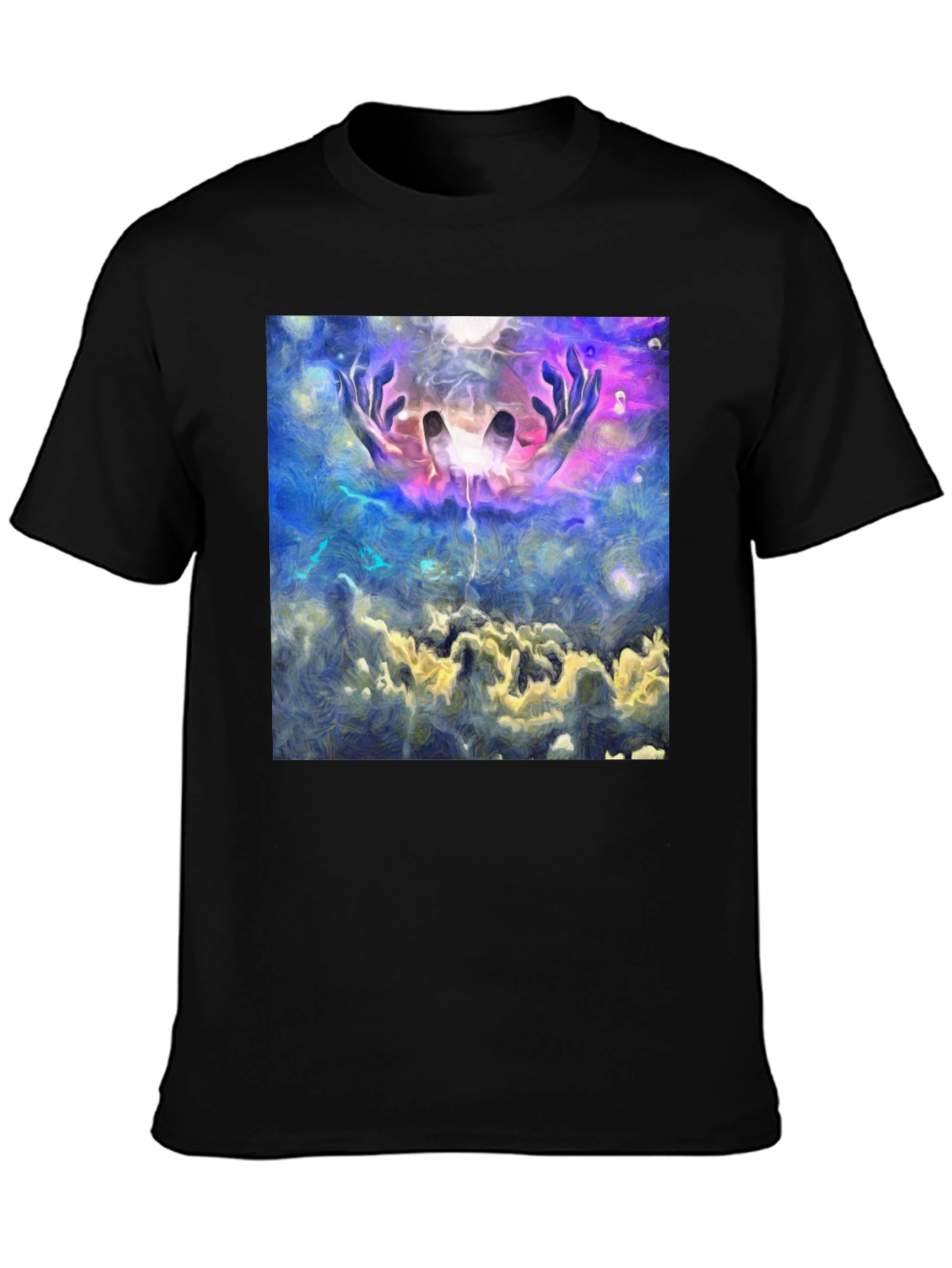 Abstract Hands in Sky Graphic Black T-Shirt - 3