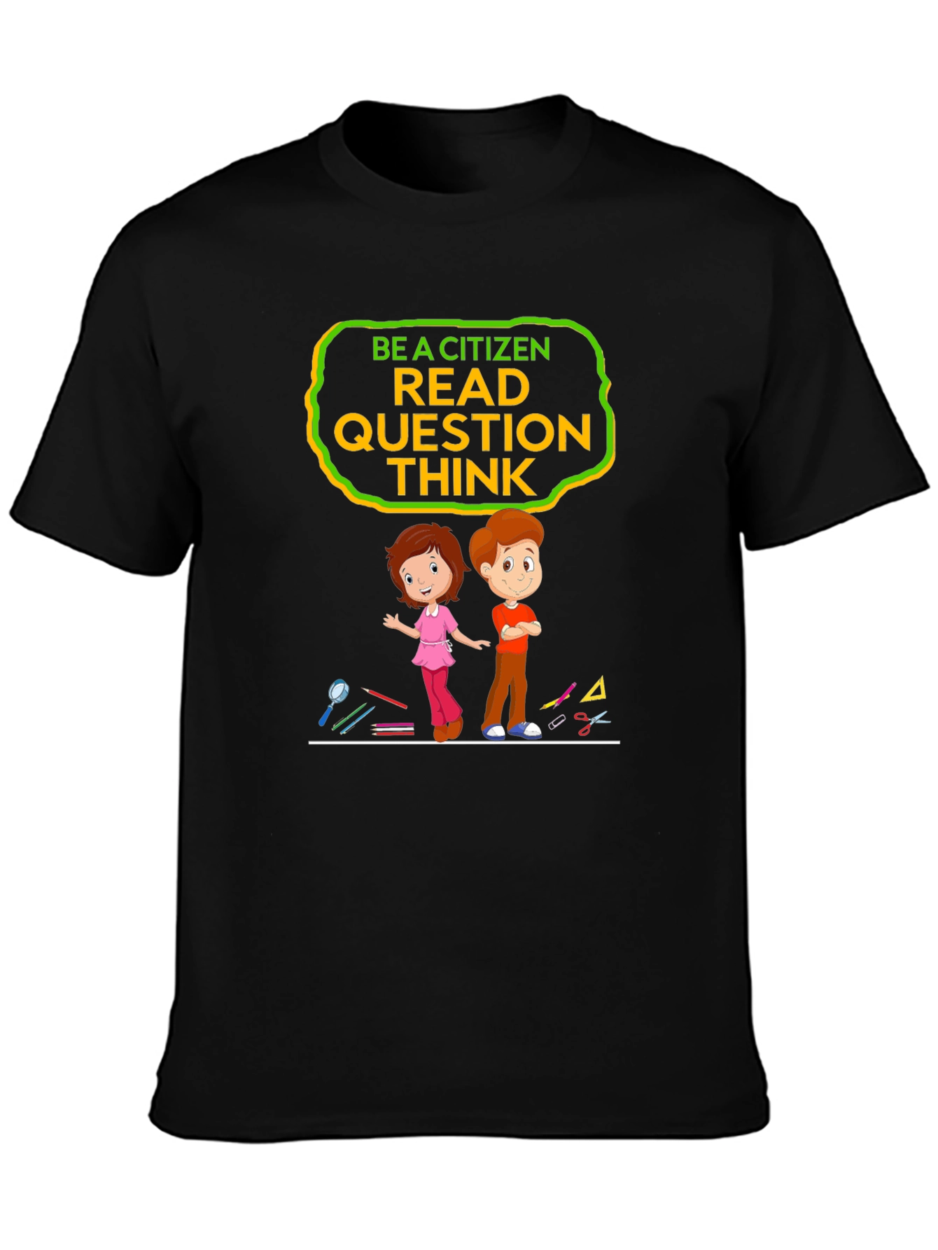 Black Be a Citizen Read Question Think T-Shirt view 3