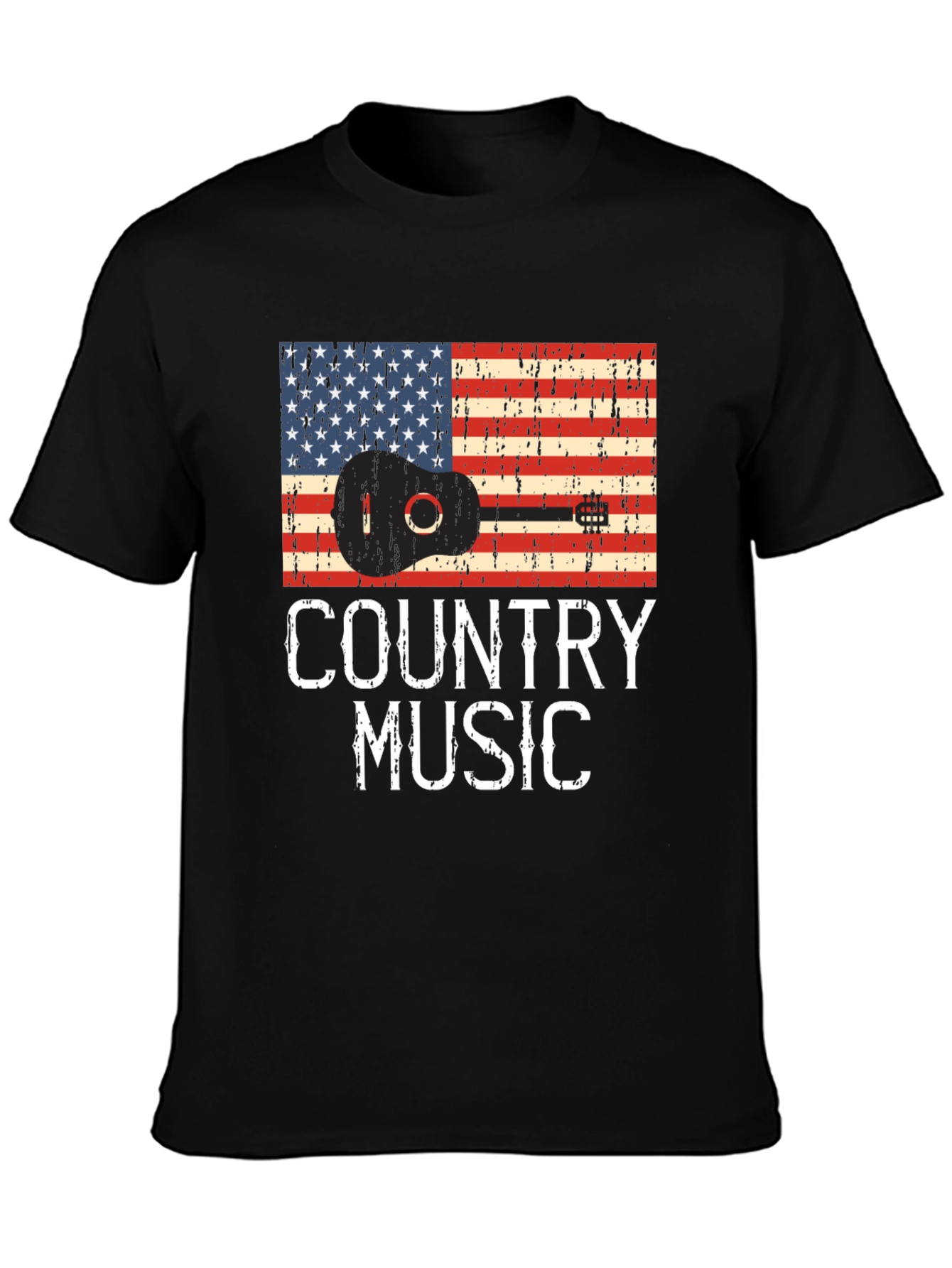 Black Country Music Guitar American Flag T-Shirt view 3