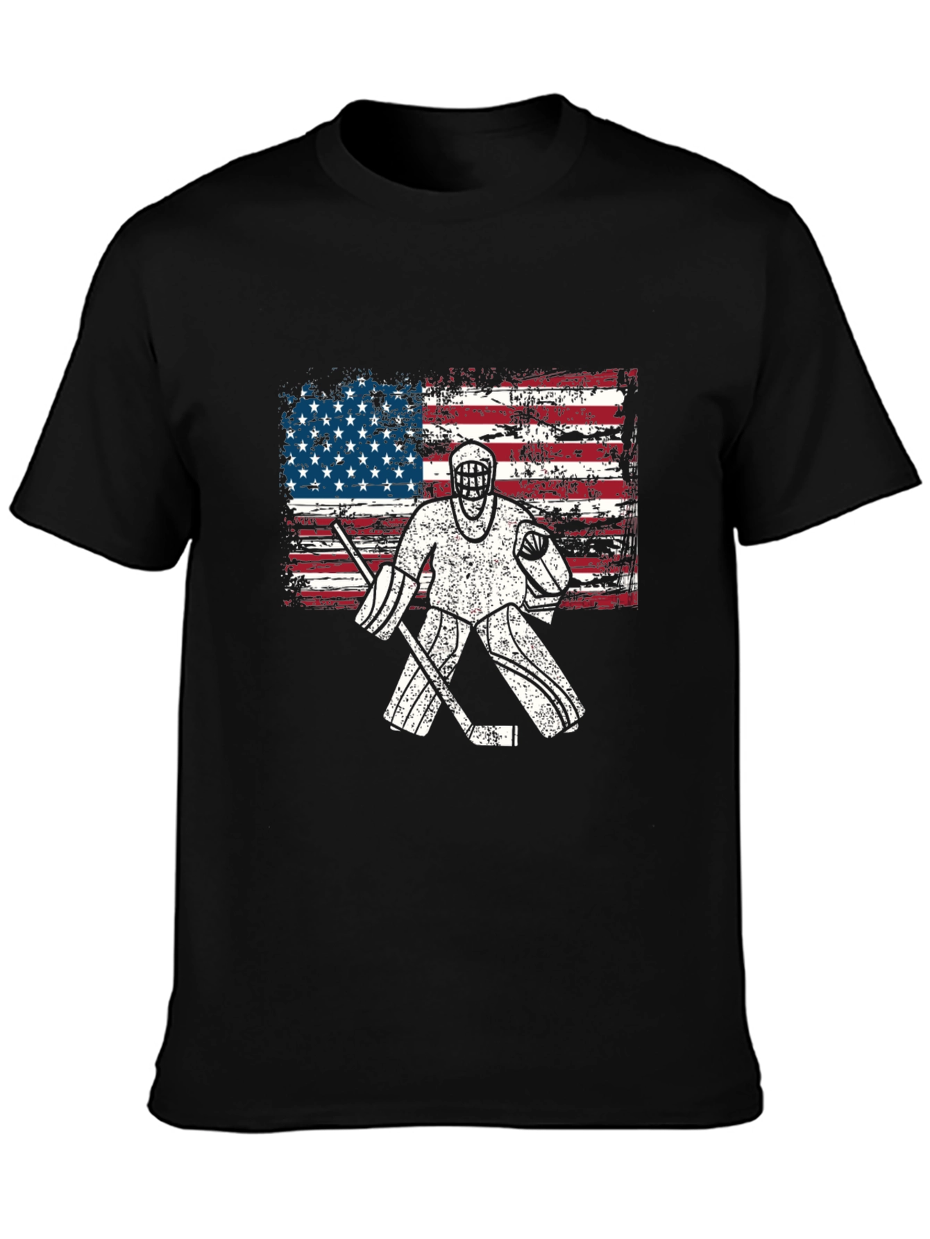 Black USA Hockey Goalie T-Shirt - Patriotic American Flag Design view 3