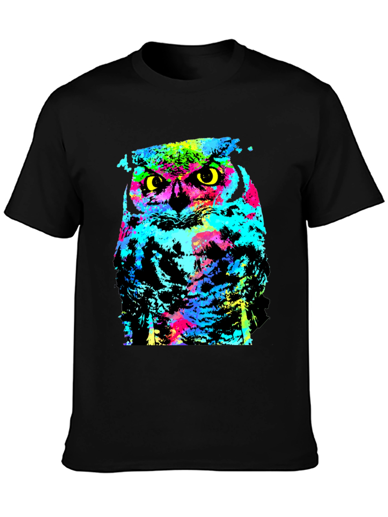 Black Colorful Owl Graphic Print Black T-Shirt view 3