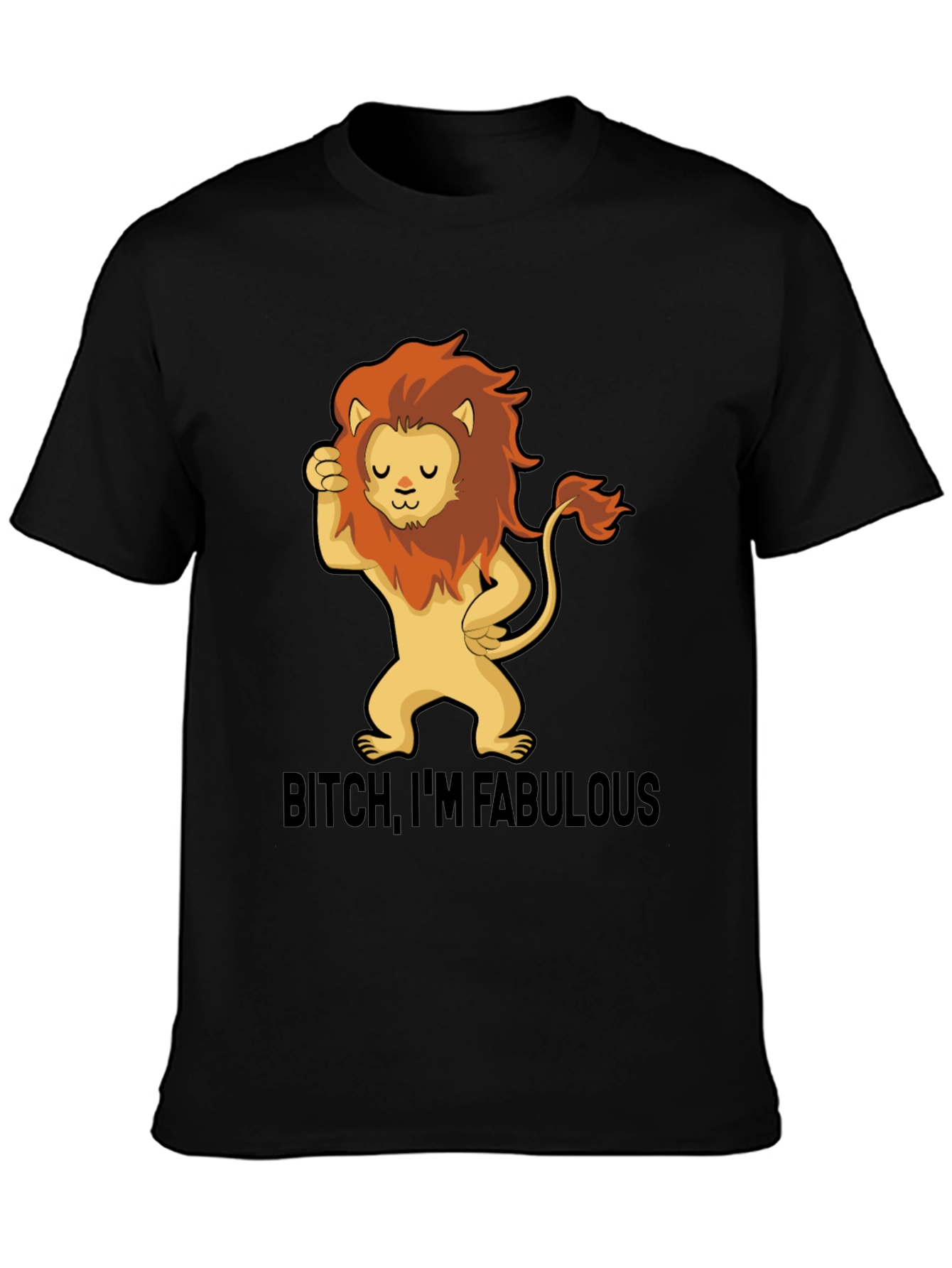 Black Fabulous Lion Graphic Tee - Stylish Black T-Shirt view 3