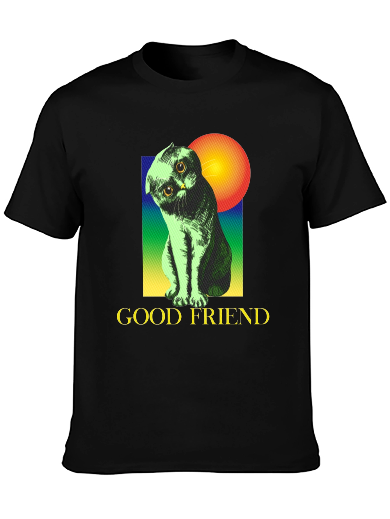 Black Good Friend Cat Graphic Tee - Unisex Soft Cotton Shirt view 3