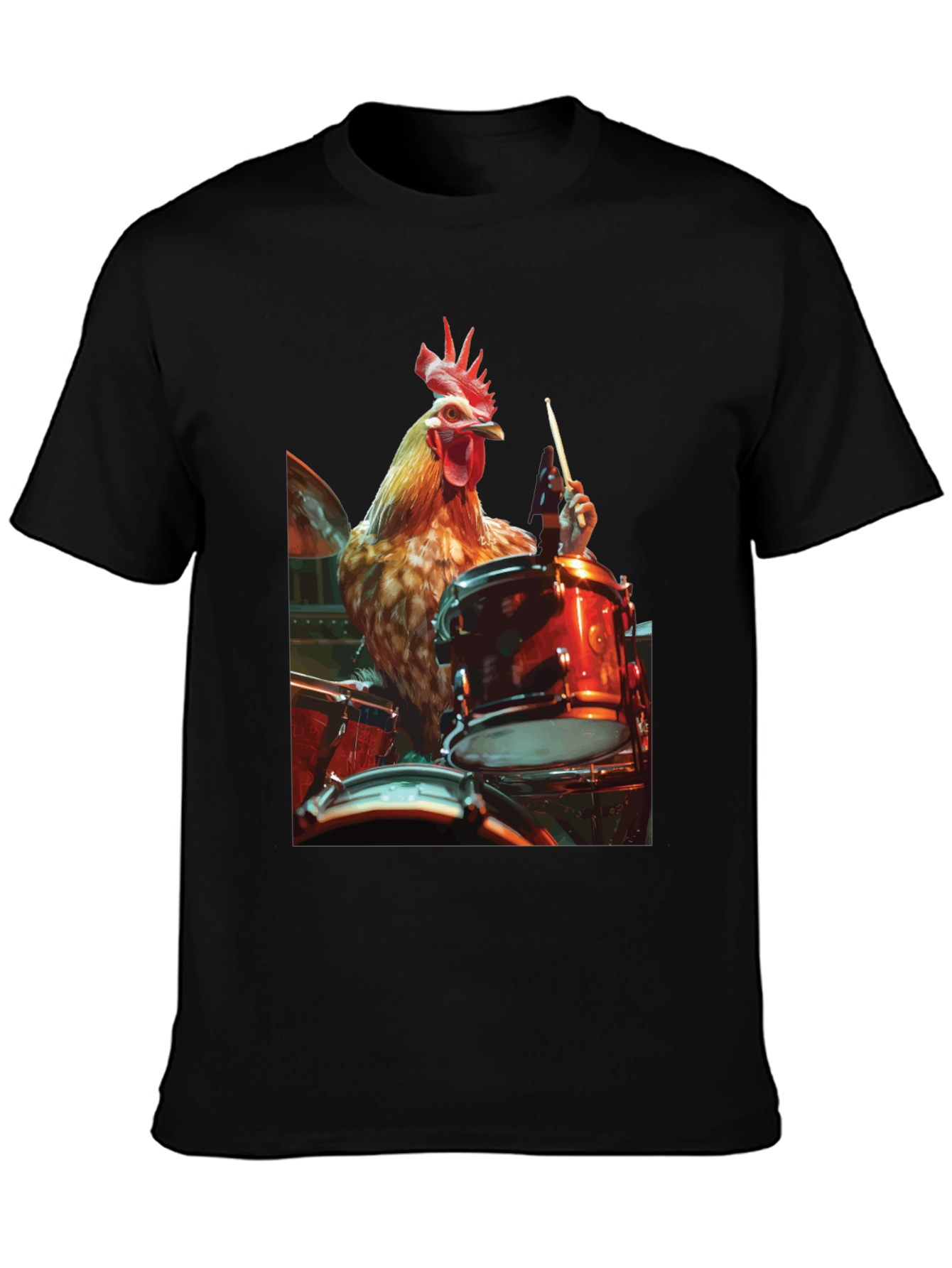 Black Chicken Drummer T-Shirt - Black Graphic Tee view 3