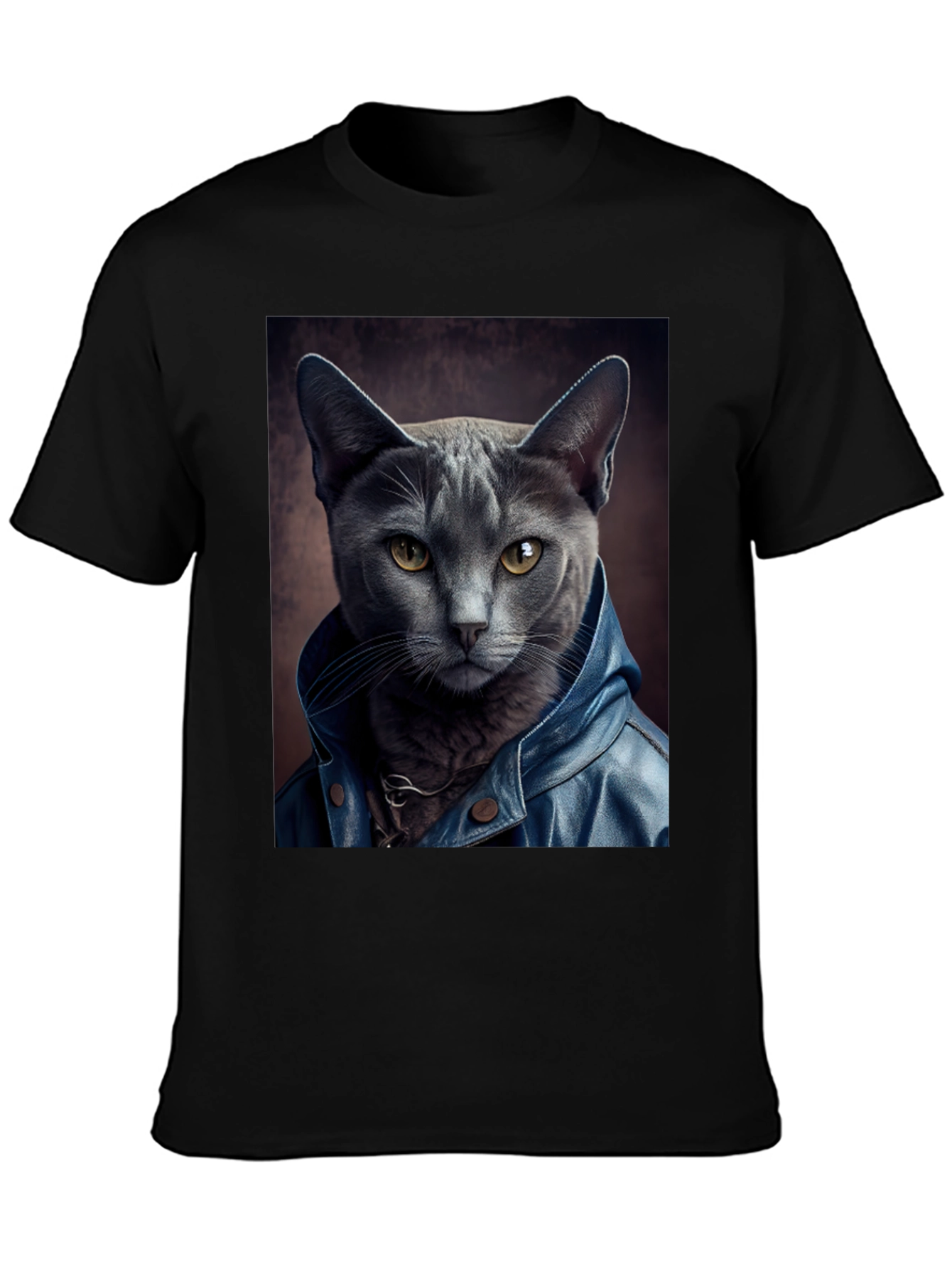 Black Cat in Leather Jacket Graphic Tee view 3