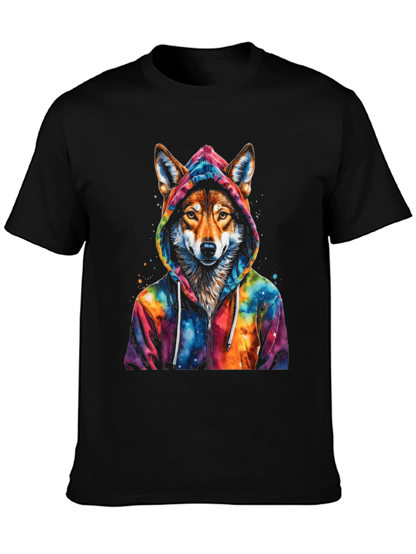Black Wolf in Hoodie Graphic Tee view 3