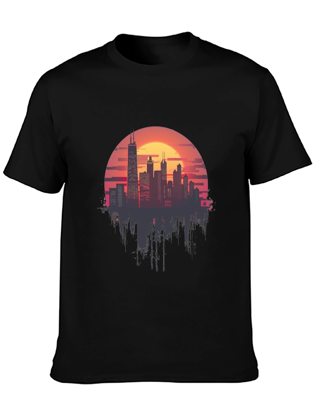 Black Sunset Cityscape Graphic Tee - Retro Style view 3