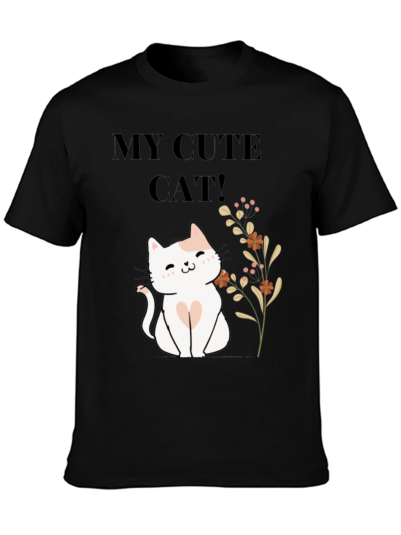 Black Cute Cat T-Shirt - Black Cotton Blend view 3