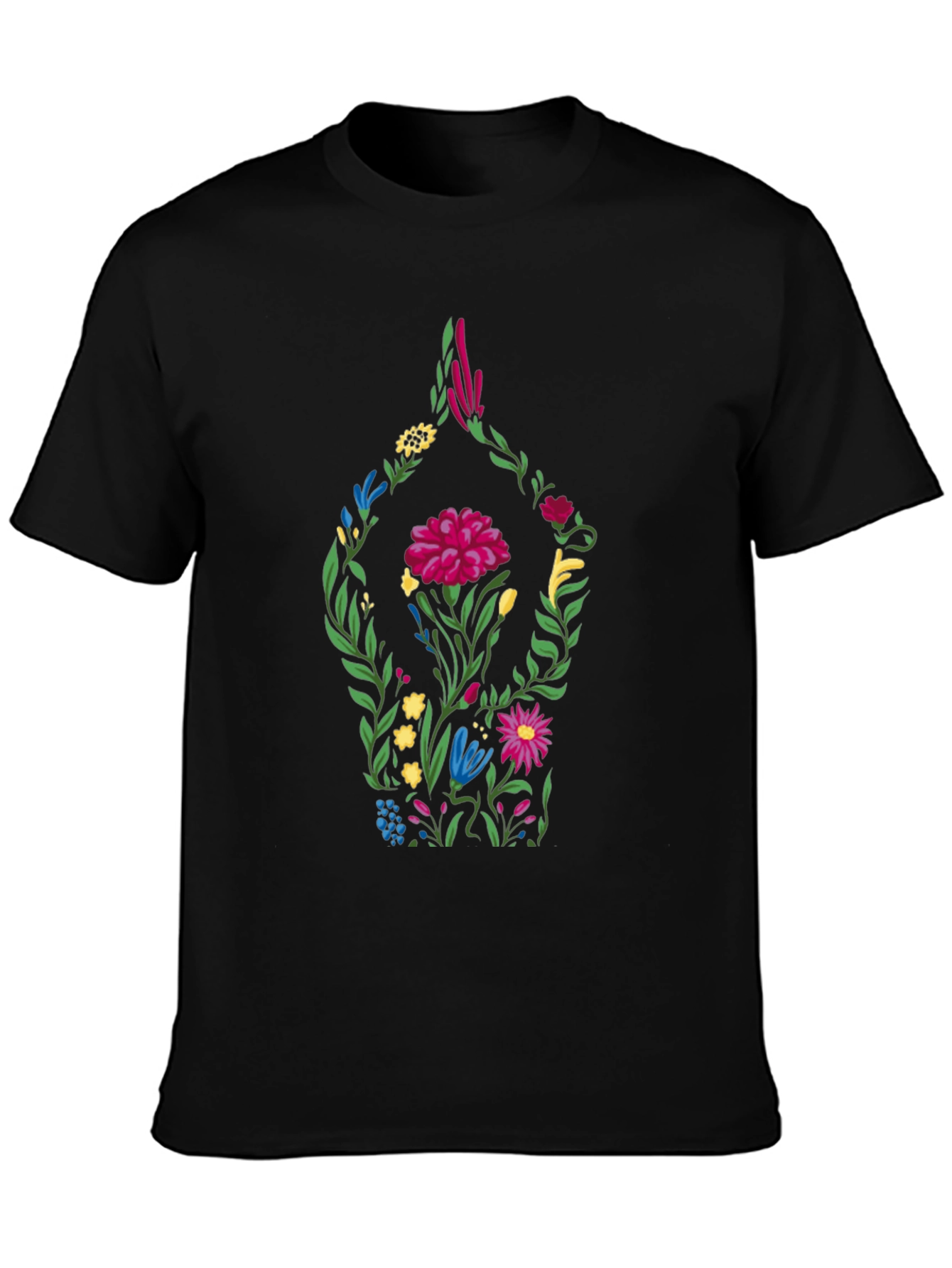 Black Floral Yoga Pose Graphic Tee - Black Cotton T-Shirt view 3