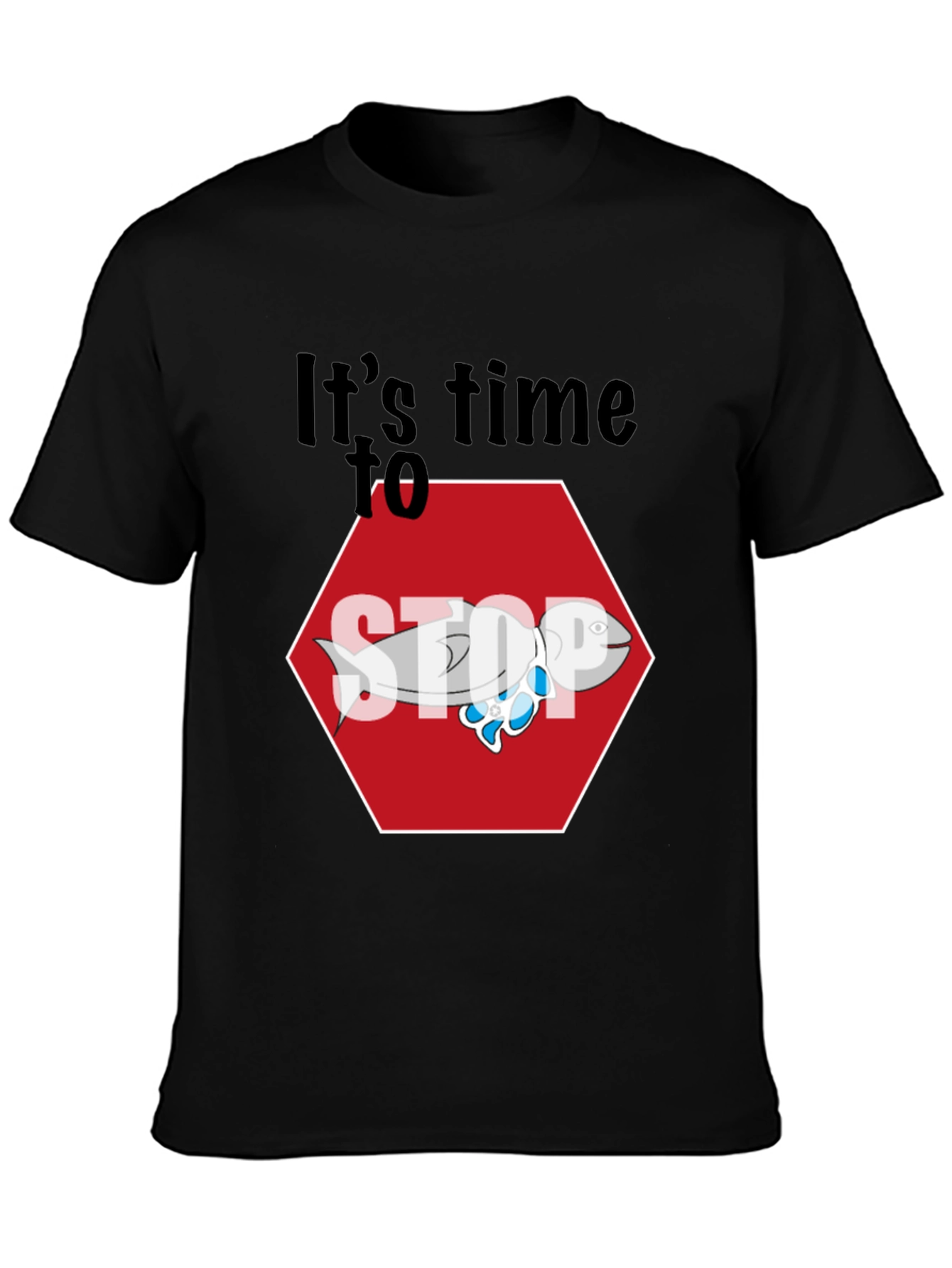 Black It's Time to STOP Fish Stop Sign Graphic Tee view 3