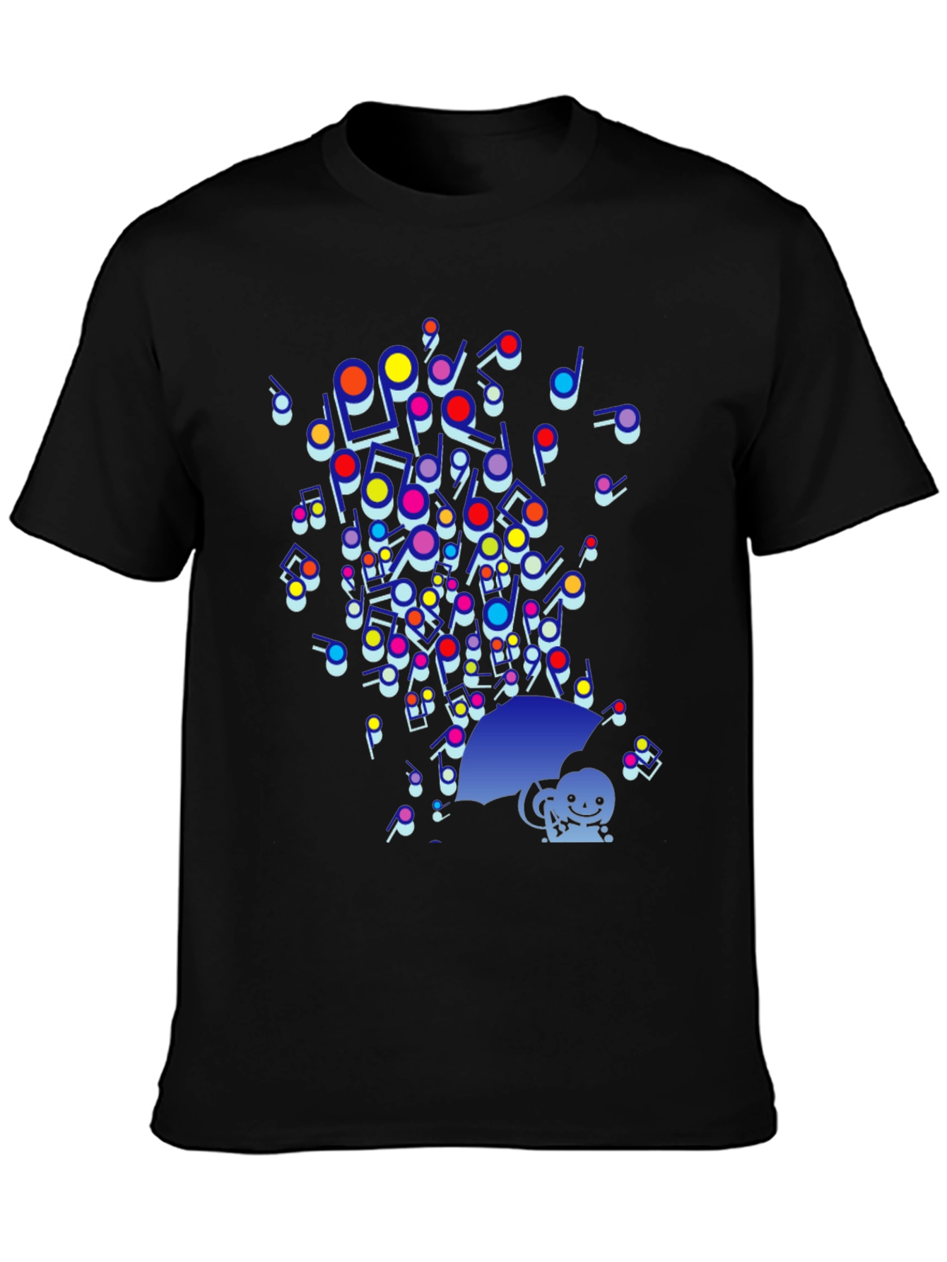 Black Colorful Music Notes Umbrella Graphic Tee - Funky Casual Style view 3