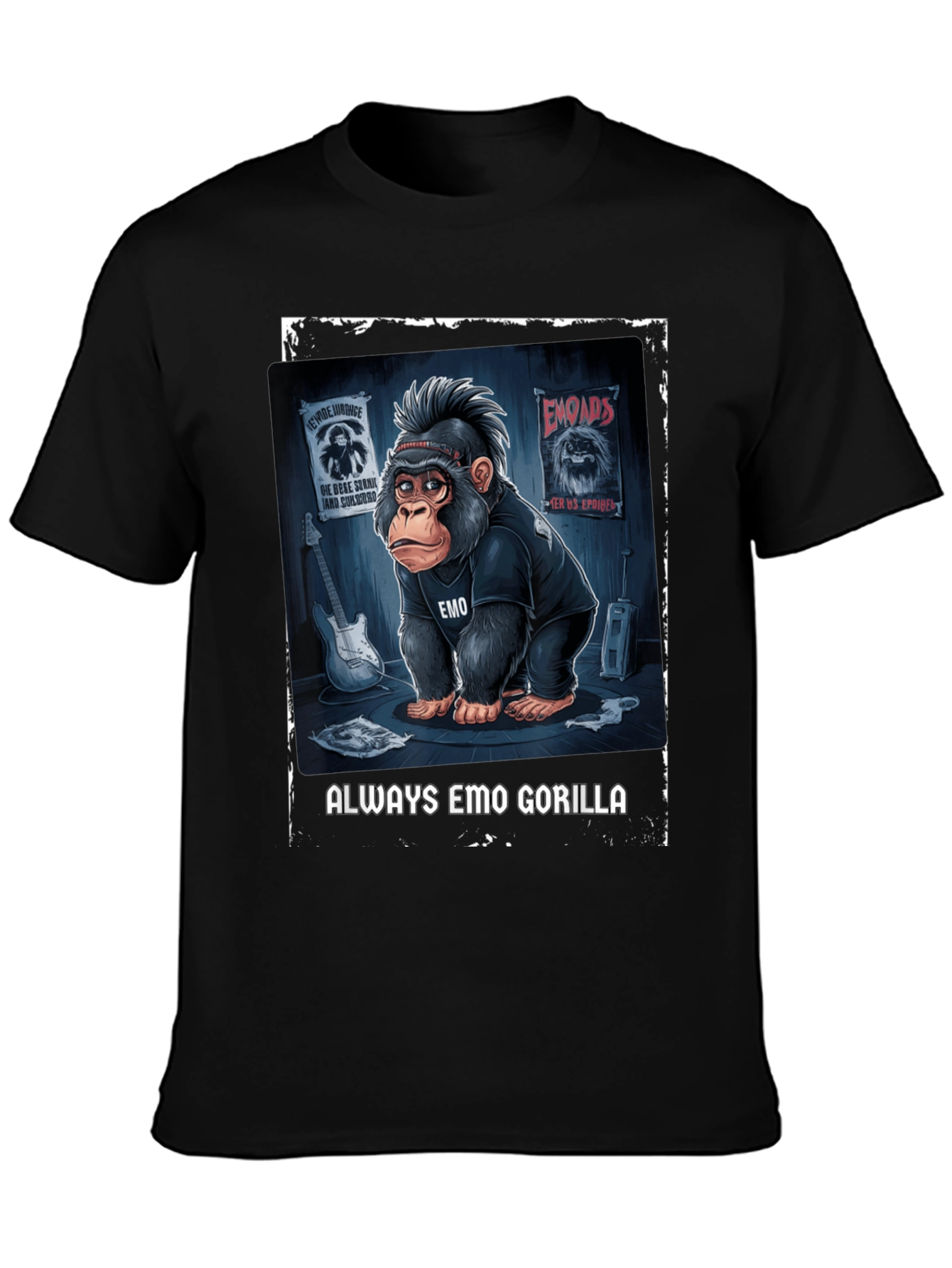 Black Emo Gorilla Graphic Tee - Rocker Style view 3