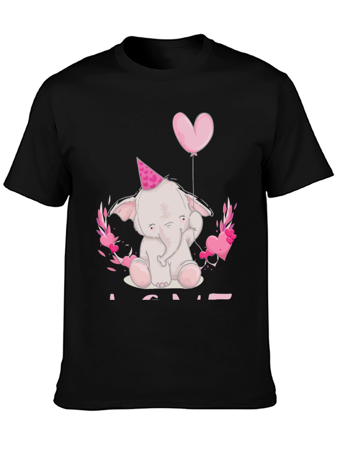 Black Cute Elephant Heart Balloon Graphic Tee view 3