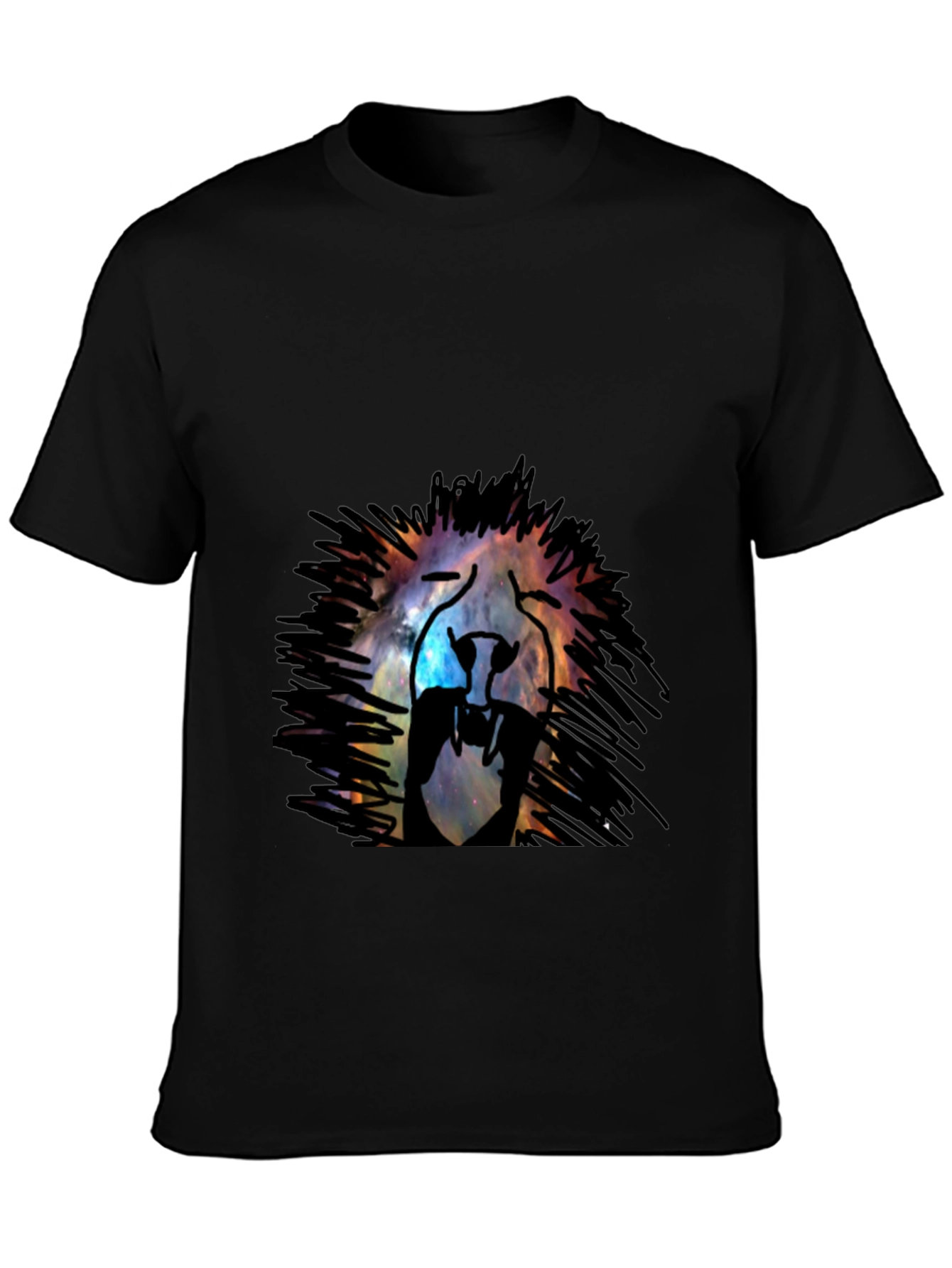 Black Galaxy Lion Graphic Tee - Black Cotton T-Shirt view 3