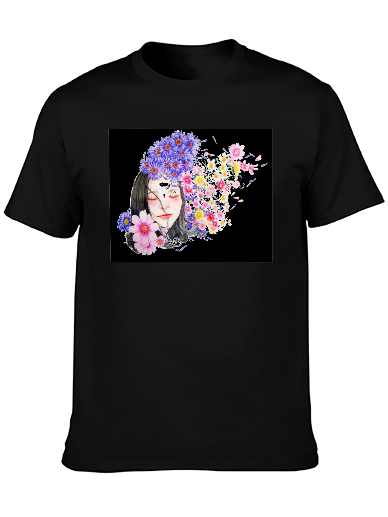 Black Floral Woman Black T-Shirt view 3