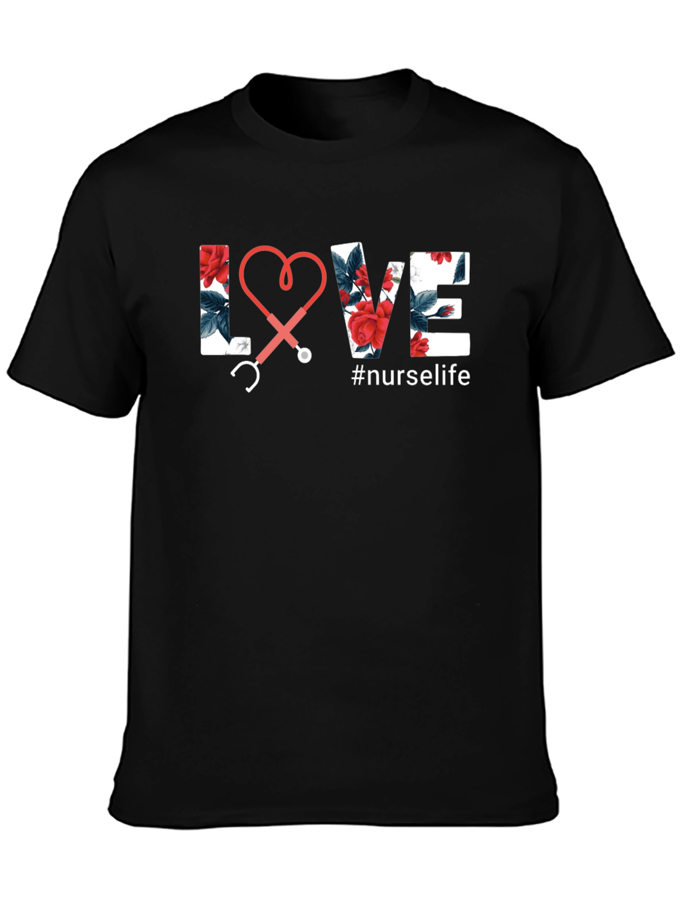 Black Nurse Life Floral Love Stethoscope Tee view 3