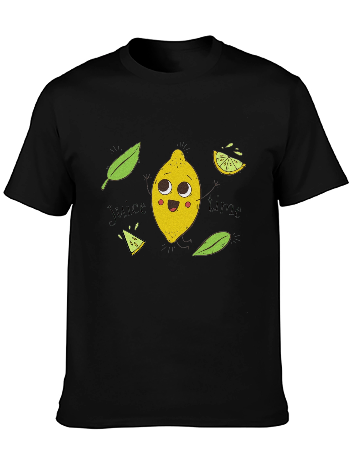 Black Cute Lemon Cartoon Black T-Shirt - Juice Time! view 3