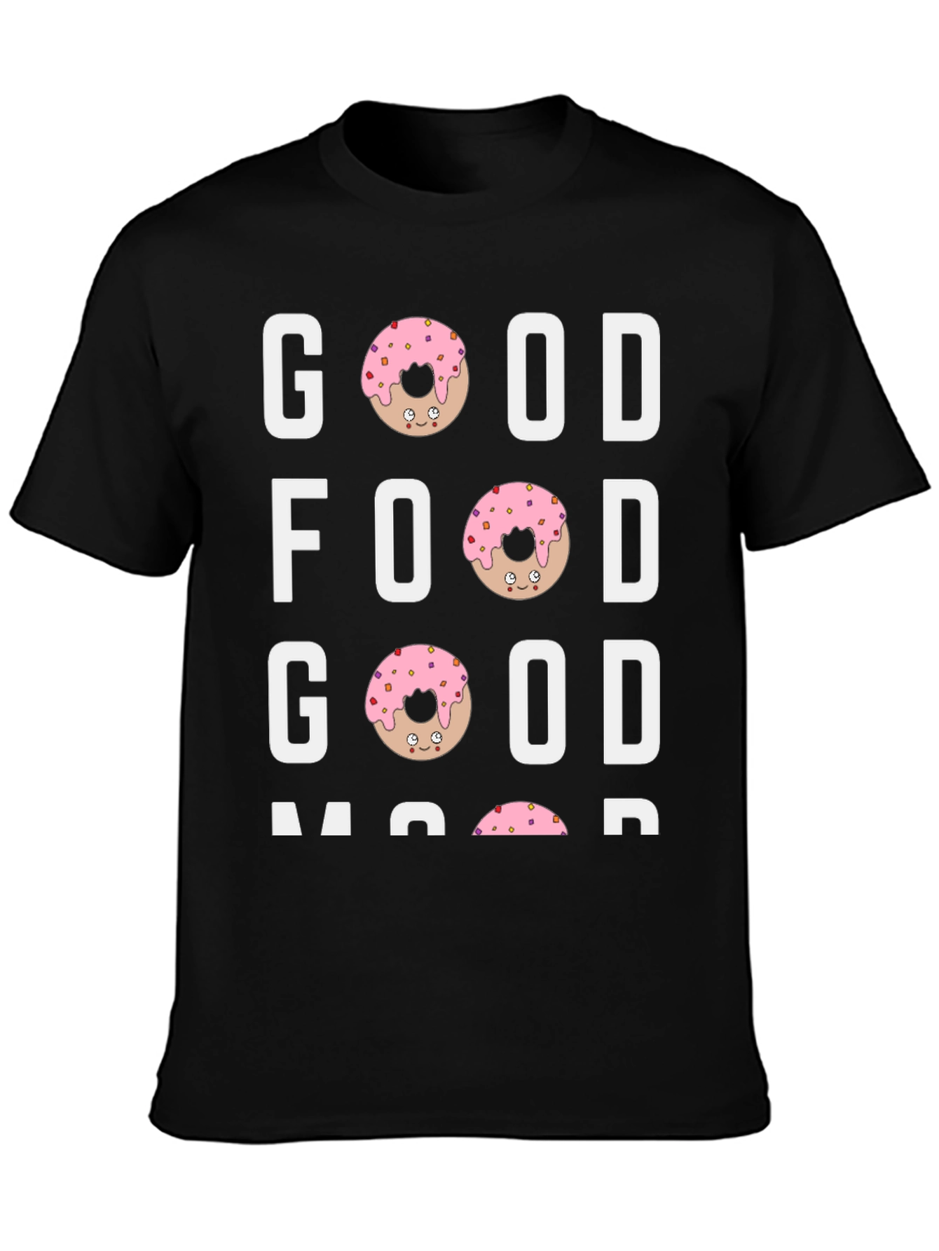 Black Good Food Good Mood T-Shirt - Donut Design view 3