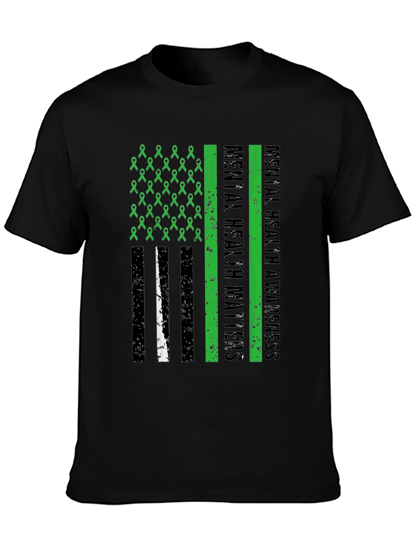 Black Mental Health Matters Awareness Ribbon American Flag Tee view 3