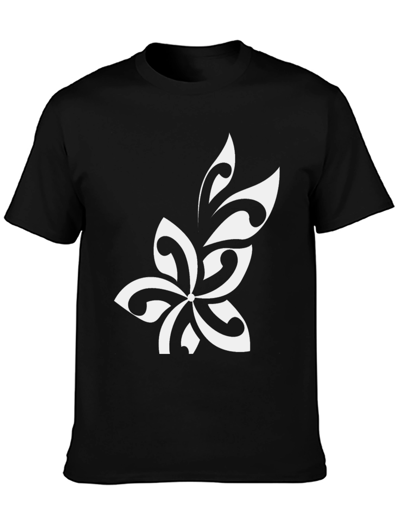 Black Black T-Shirt with White Floral Design view 3