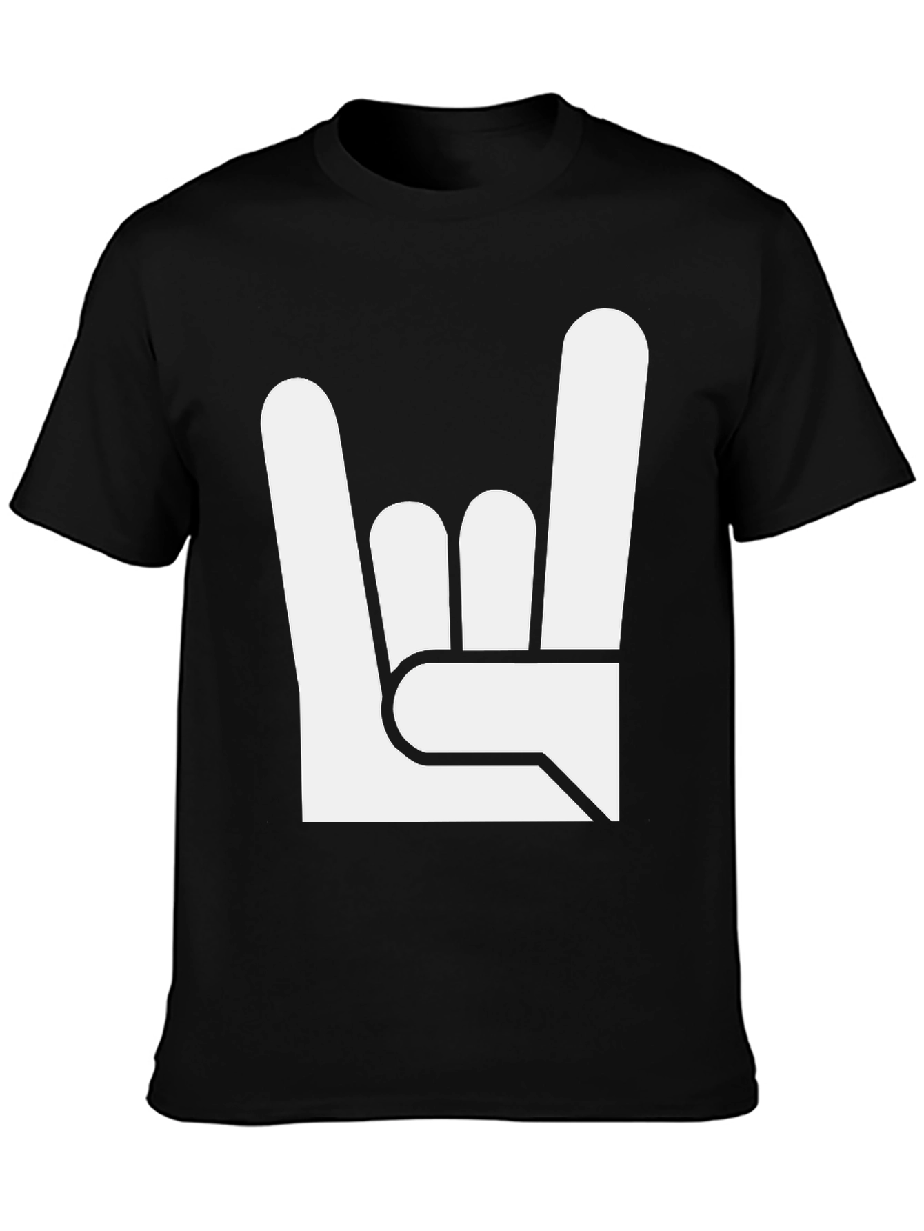 Black Rock On Hand Gesture Black T-Shirt view 3