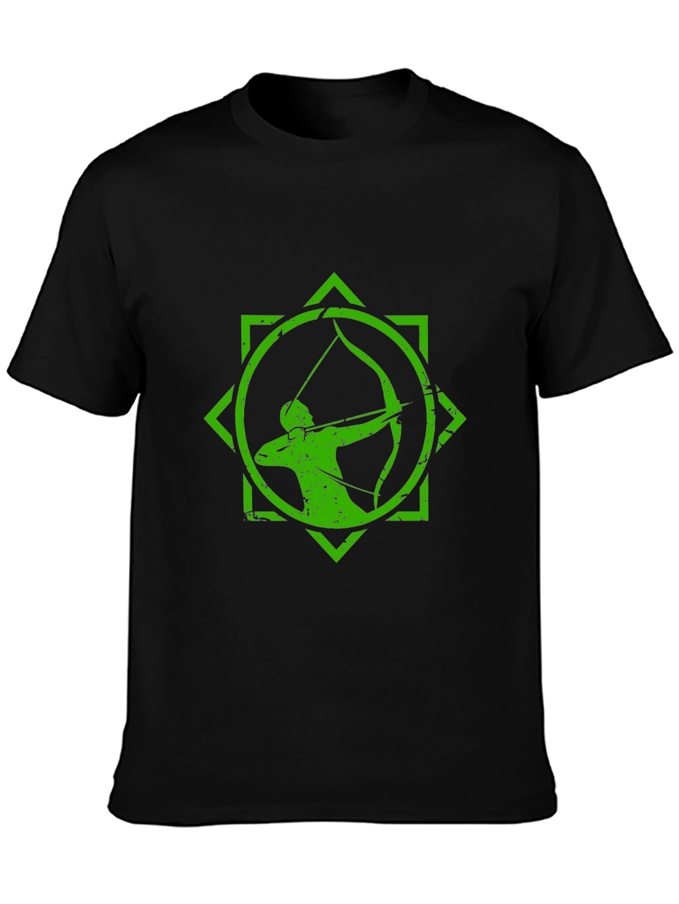 Black Archery Graphic Tee - Black T-Shirt with Green Archer Design view 3