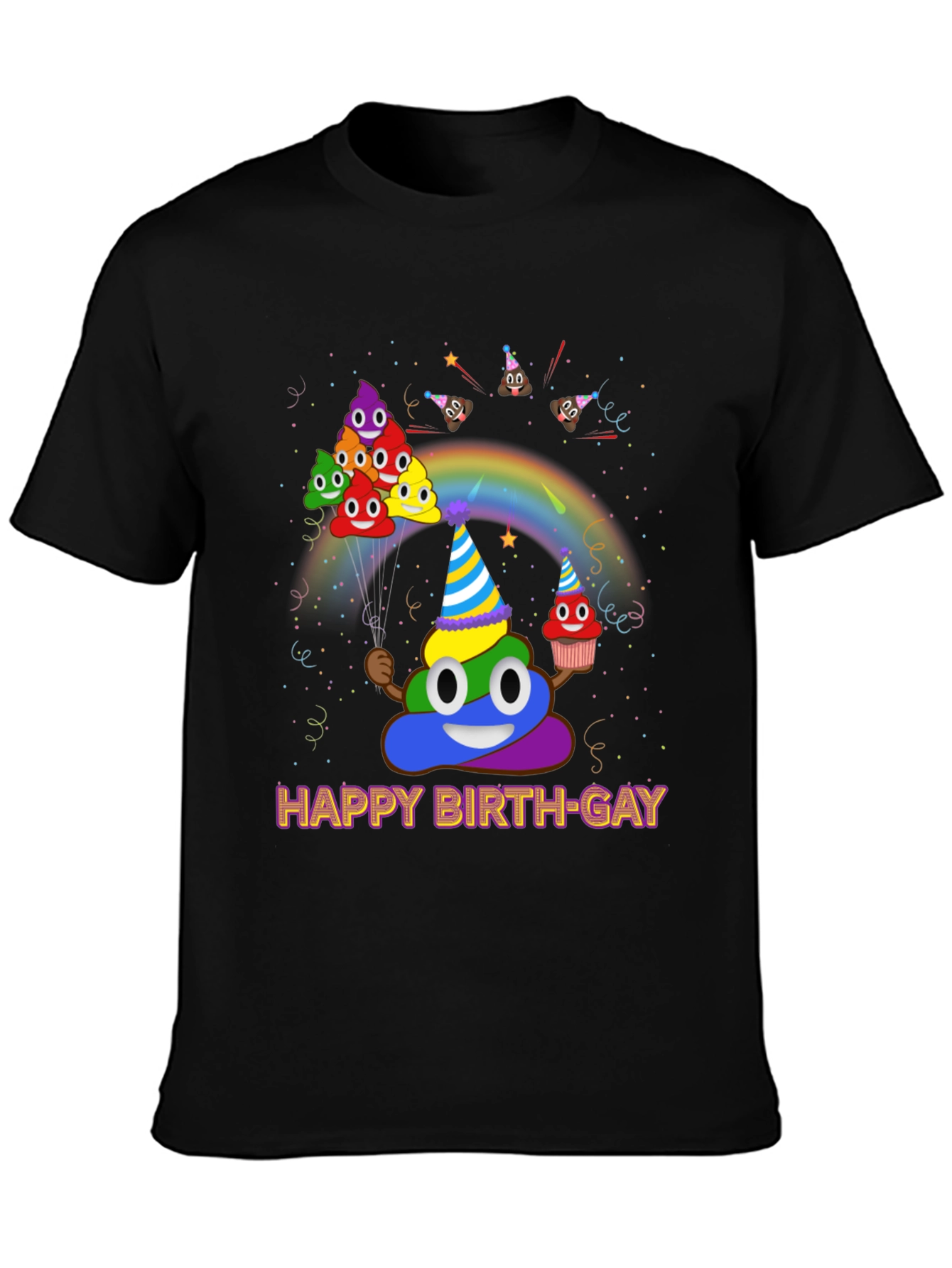 Black Happy Birth-gay T-Shirt Fun Colorful Graphic Tee view 3