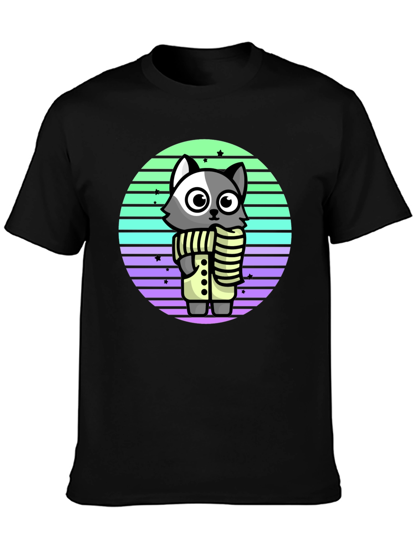 Black Cute Raccoon T-Shirt - Retro Style view 3