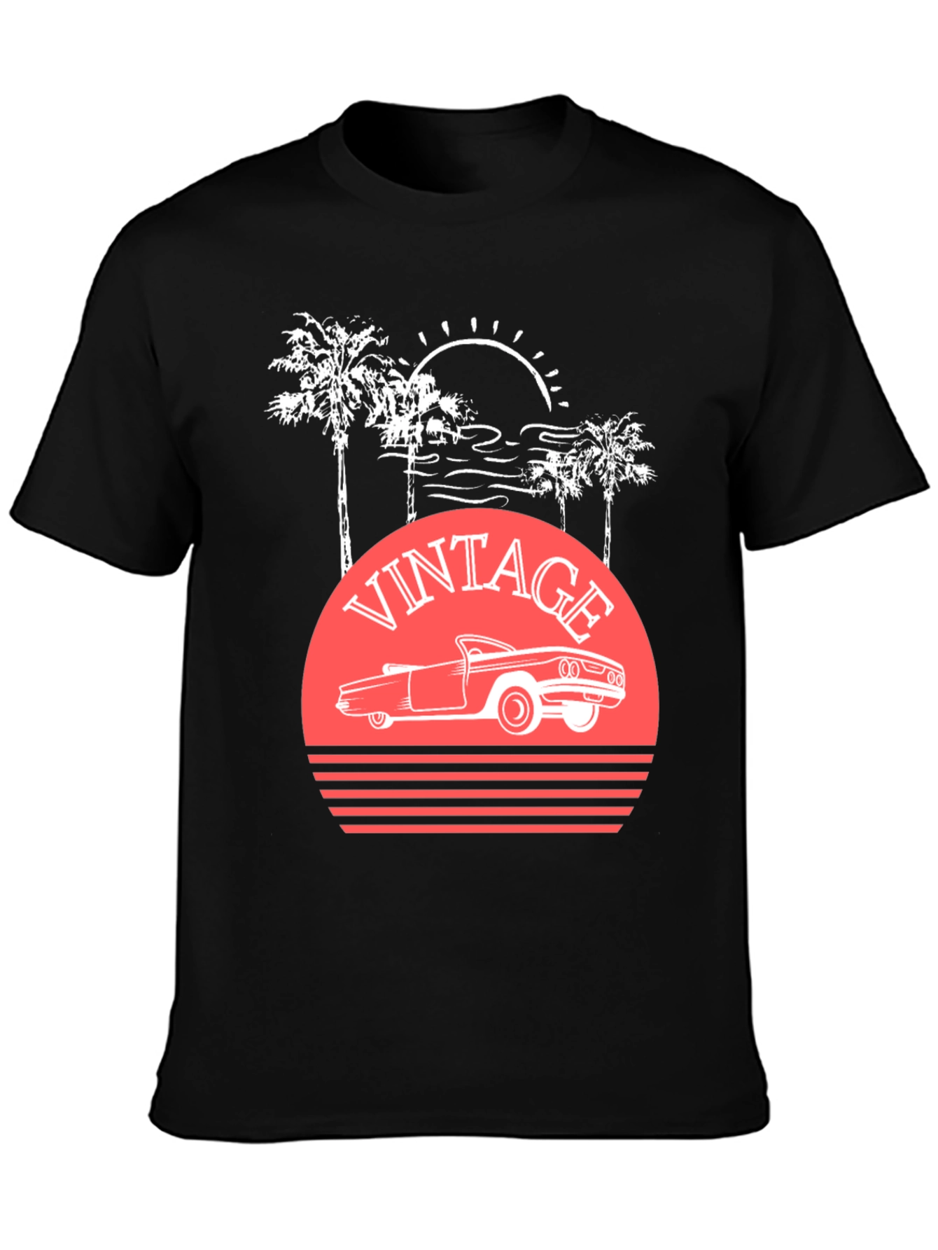 Black Vintage Car Sunset T-Shirt view 3
