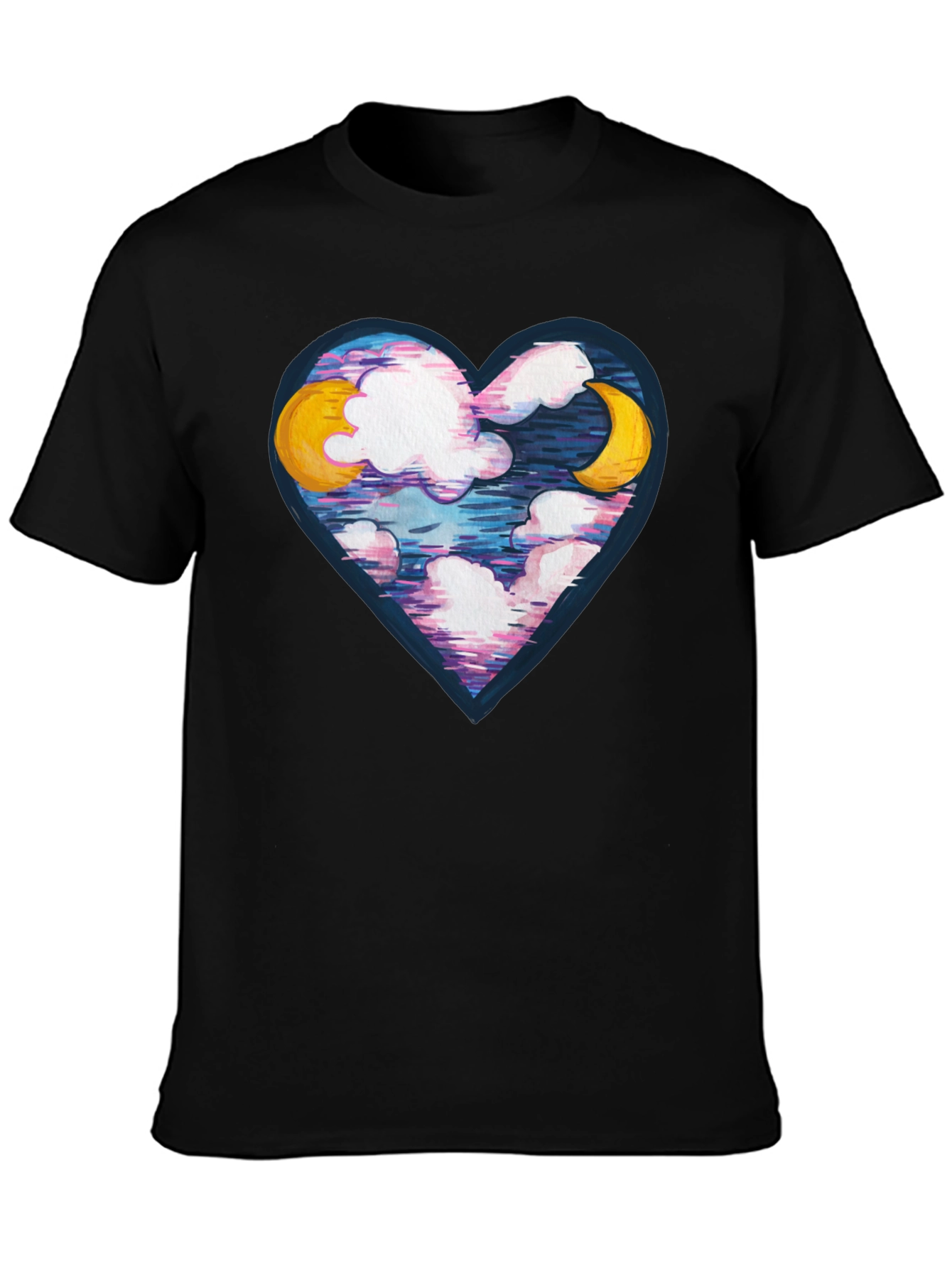 Black Moon and Clouds Heart Graphic Tee - Black view 3