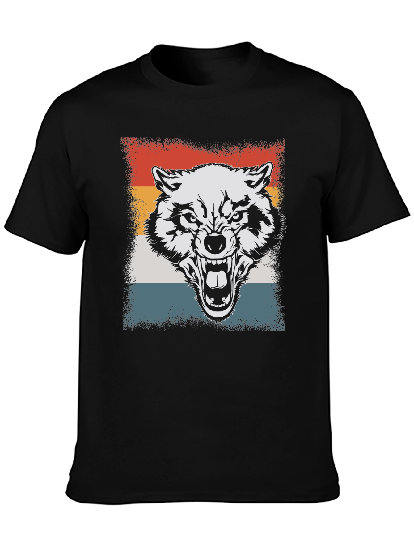 Black Retro Wolf Graphic Tee - Black T-Shirt view 3