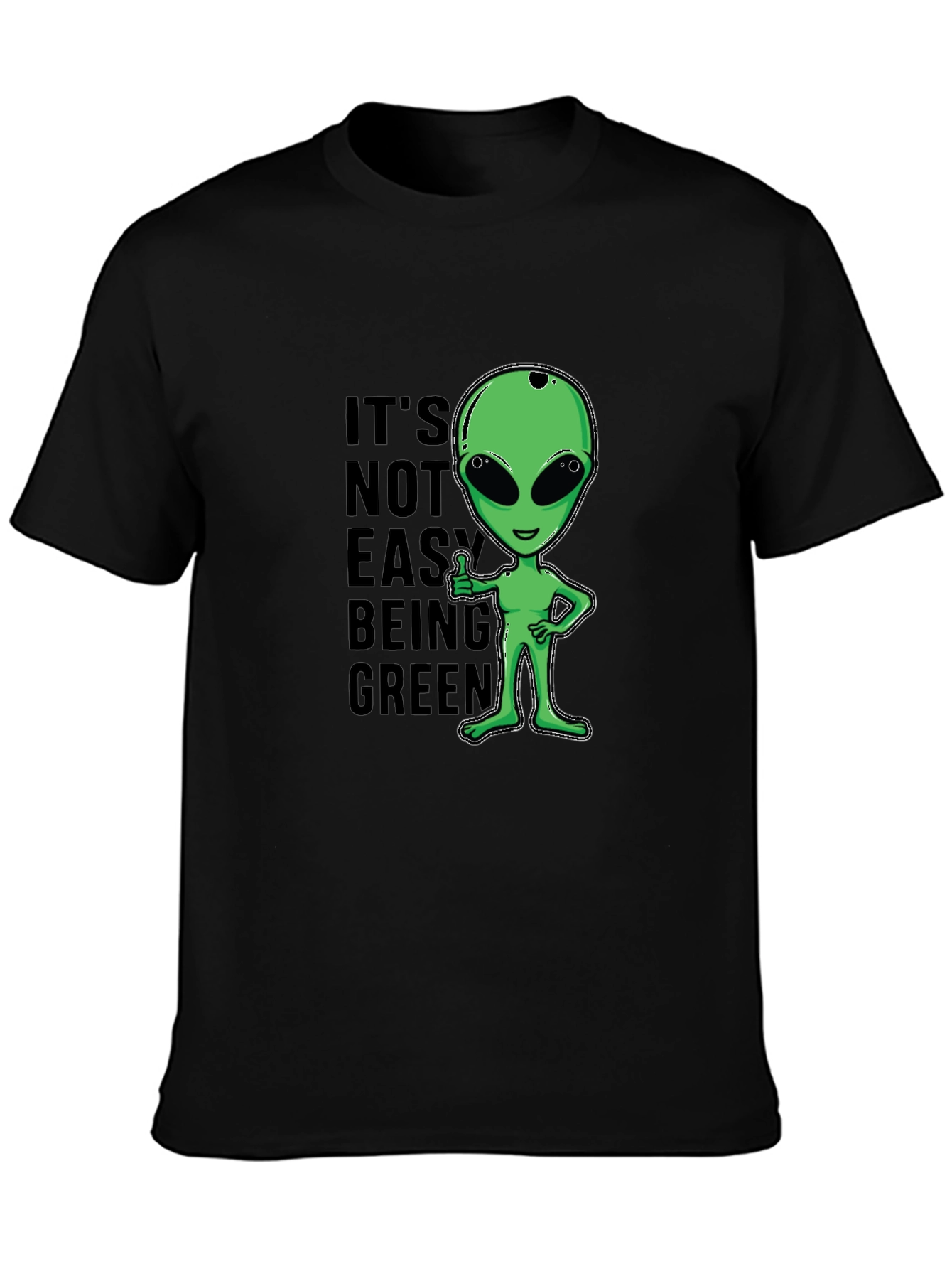 Black It's Not Easy Being Green Alien Graphic T-Shirt view 3