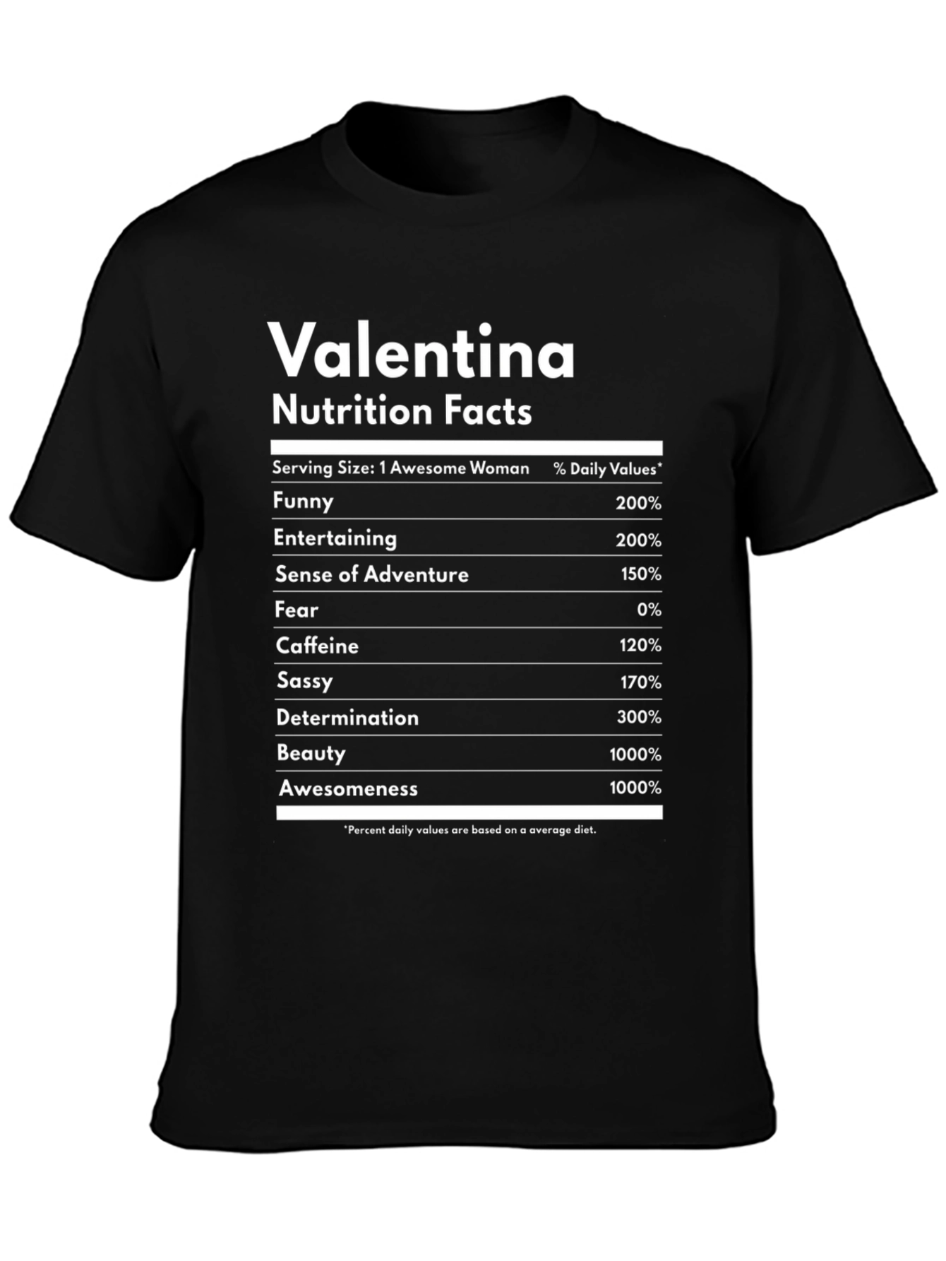 Black Valentina Nutrition Facts Funny T-Shirt view 3