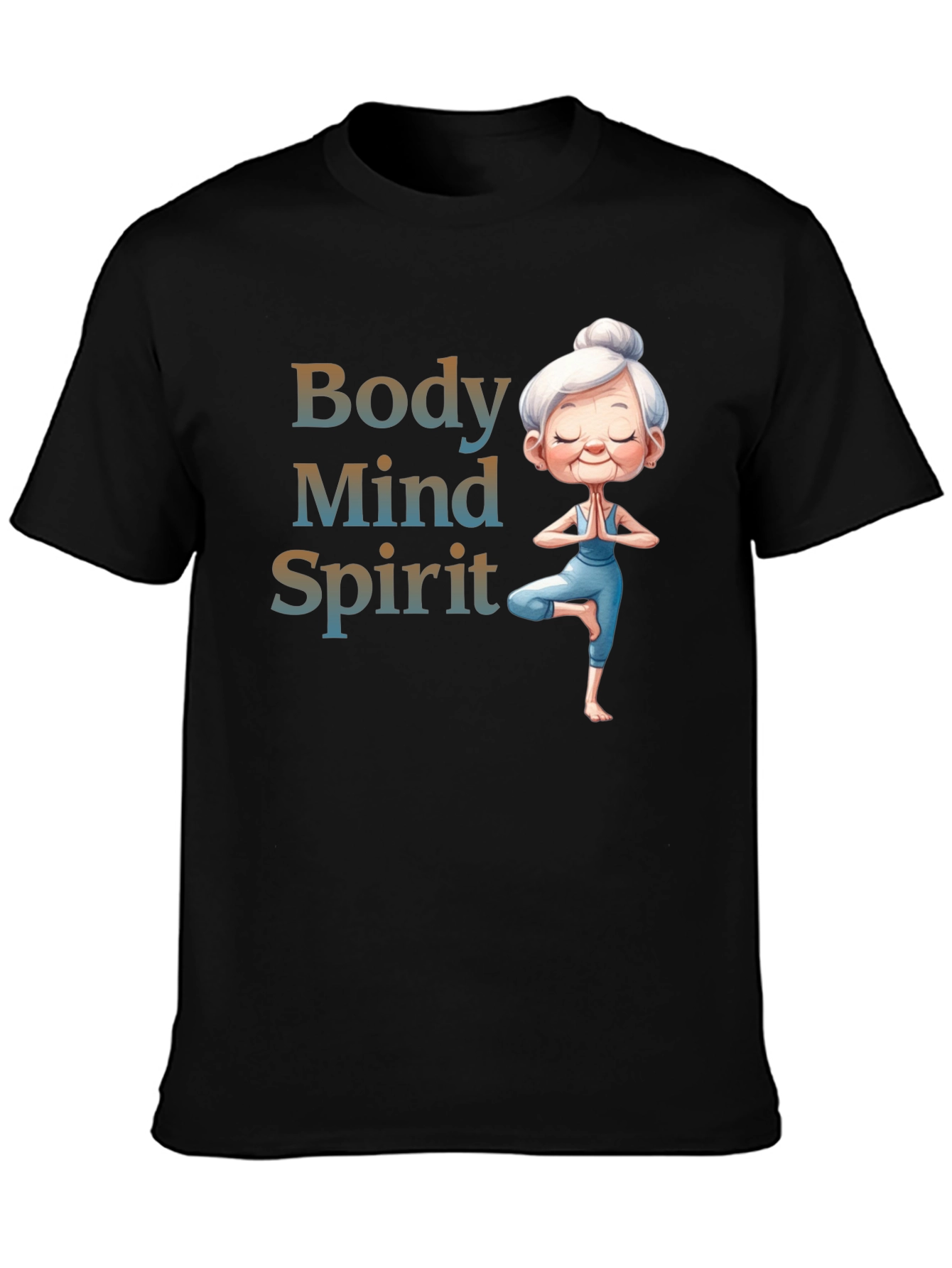 Black Body Mind Spirit Yoga T-Shirt - Zen Granny Tee view 3