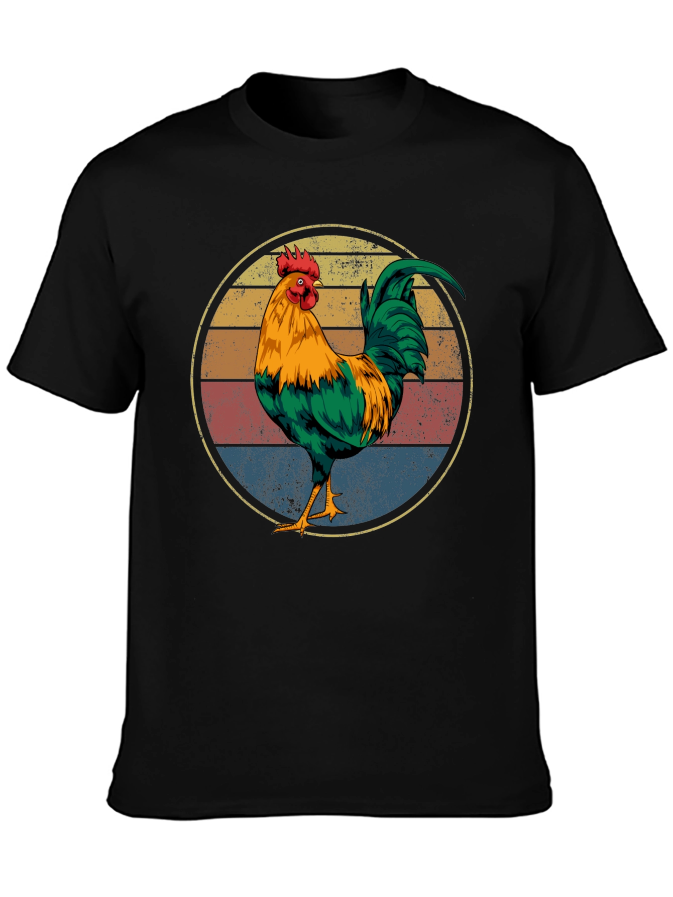Black Retro Rooster Graphic Tee - Vintage Chicken Shirt view 3